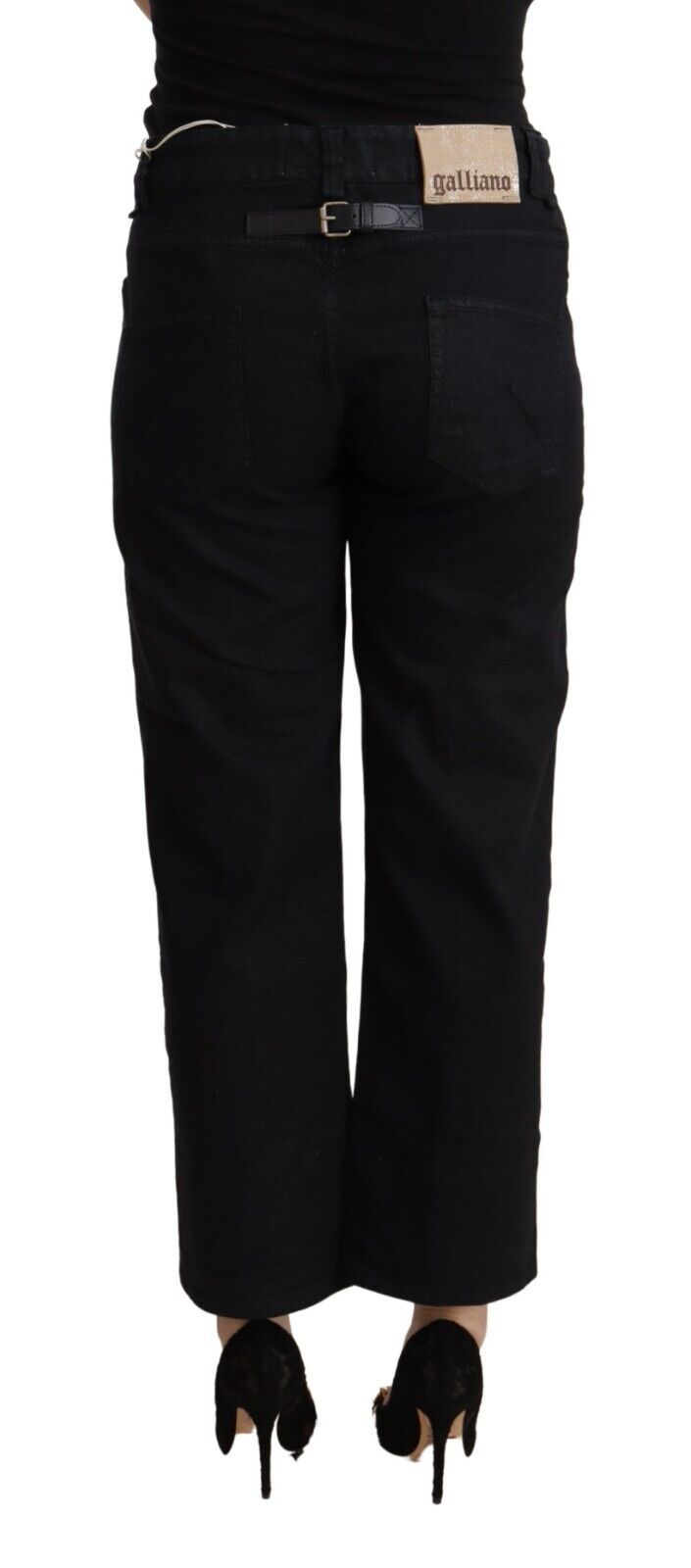 John Galliano Schwarze Baumwoll-Denim-Jeans mit ausgestelltem Bund und hoher Taille