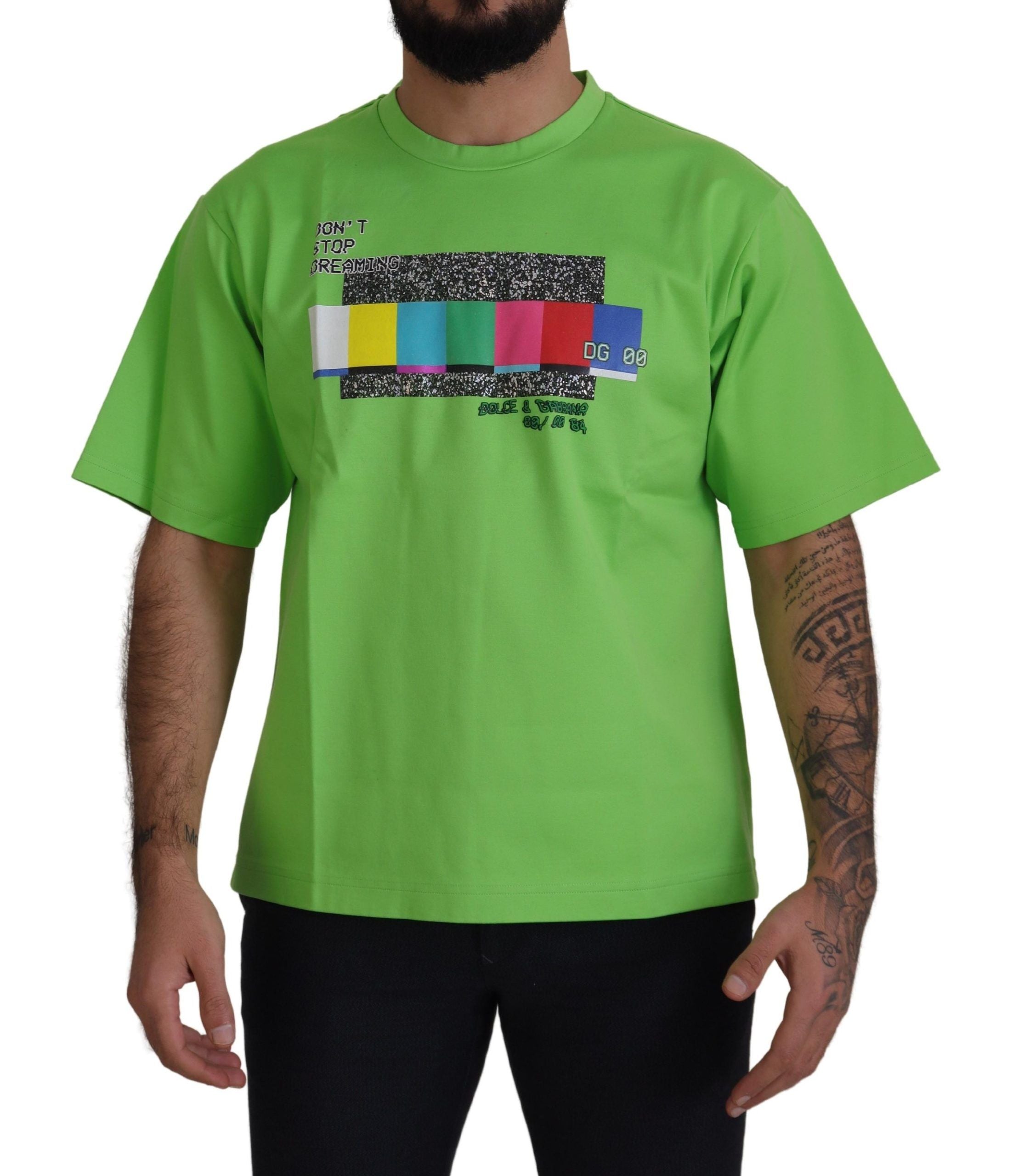 Dolce & Gabbana Grünes Baumwoll-T-Shirt DG CHANNEL Top