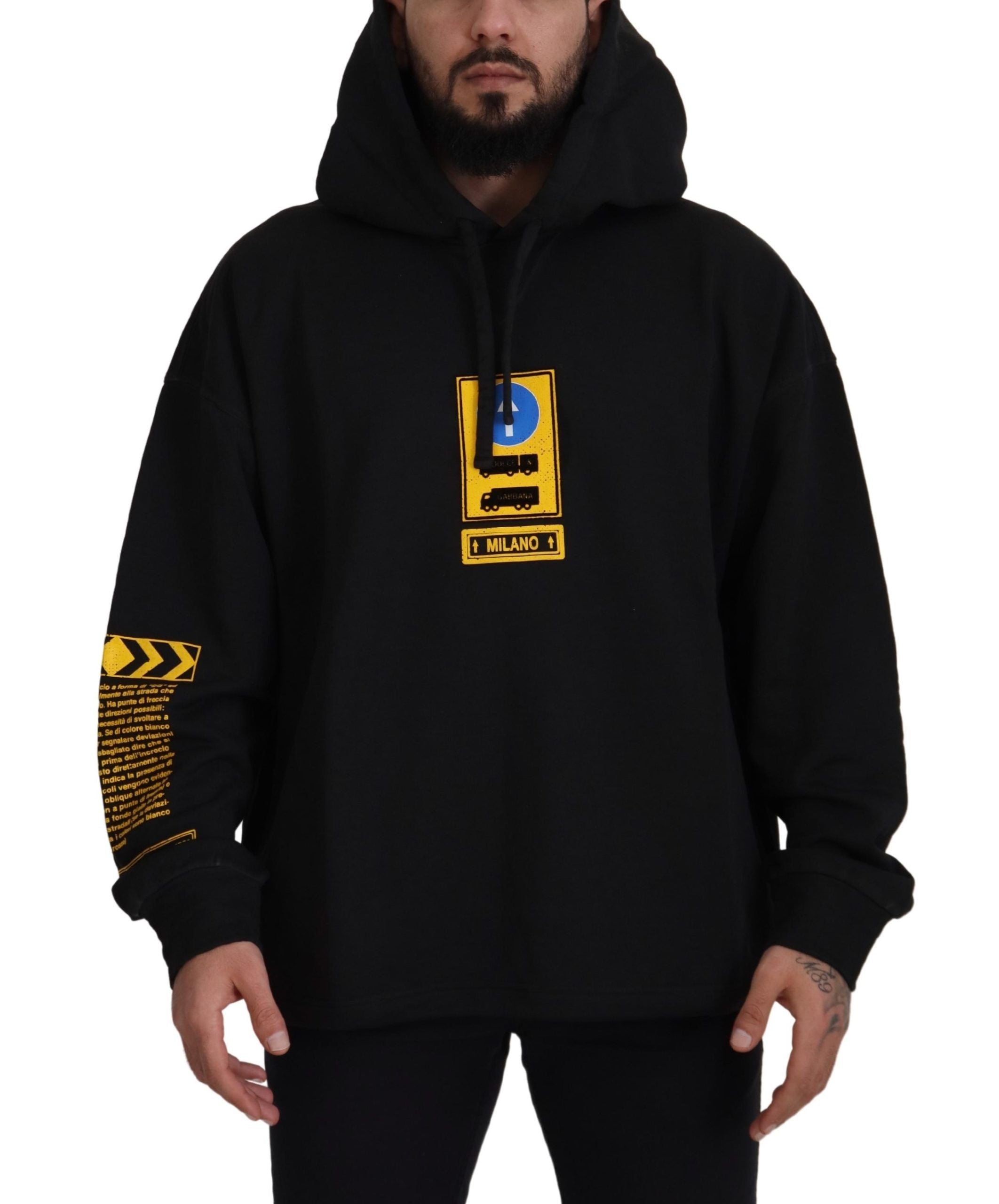 Dolce & Gabbana Schwarzer DG Shield Pullover aus Baumwolle mit Kapuze