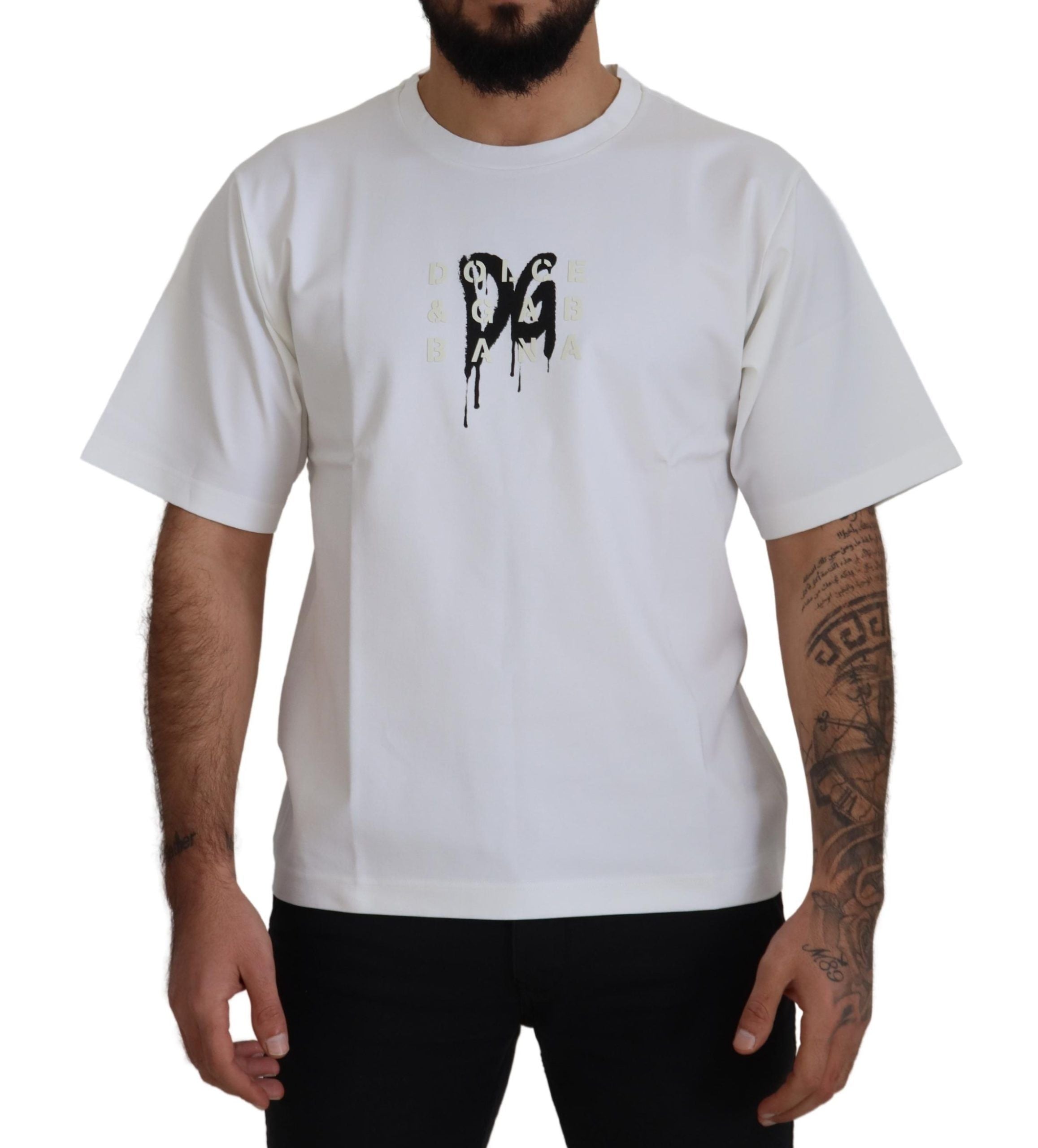 Dolce & Gabbana Weißes T-Shirt mit Logoaufdruck aus Baumwolle mit Rundhalsausschnitt