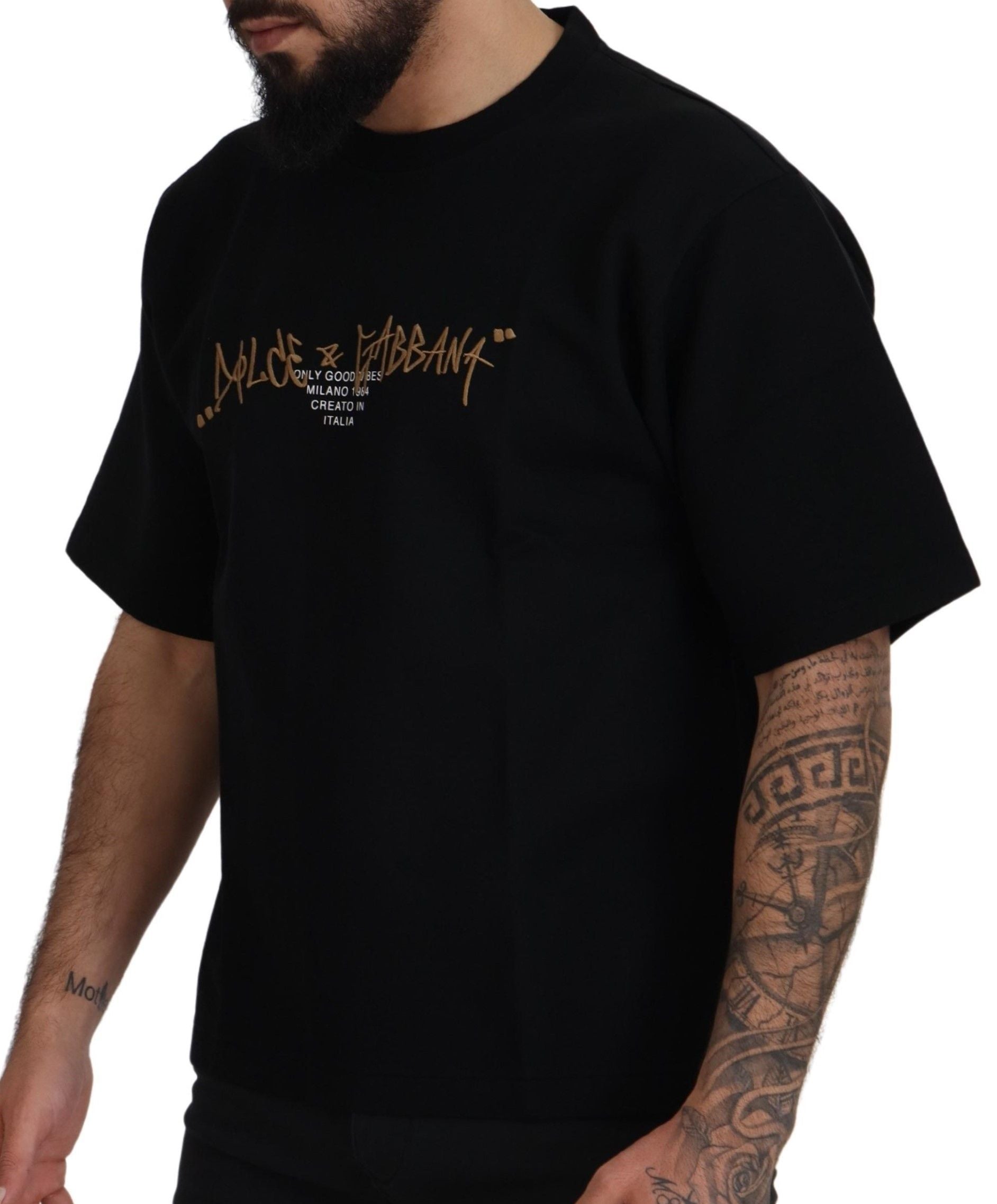 Dolce & Gabbana Schwarzes Logo-T-Shirt aus Baumwolle mit Rundhalsausschnitt