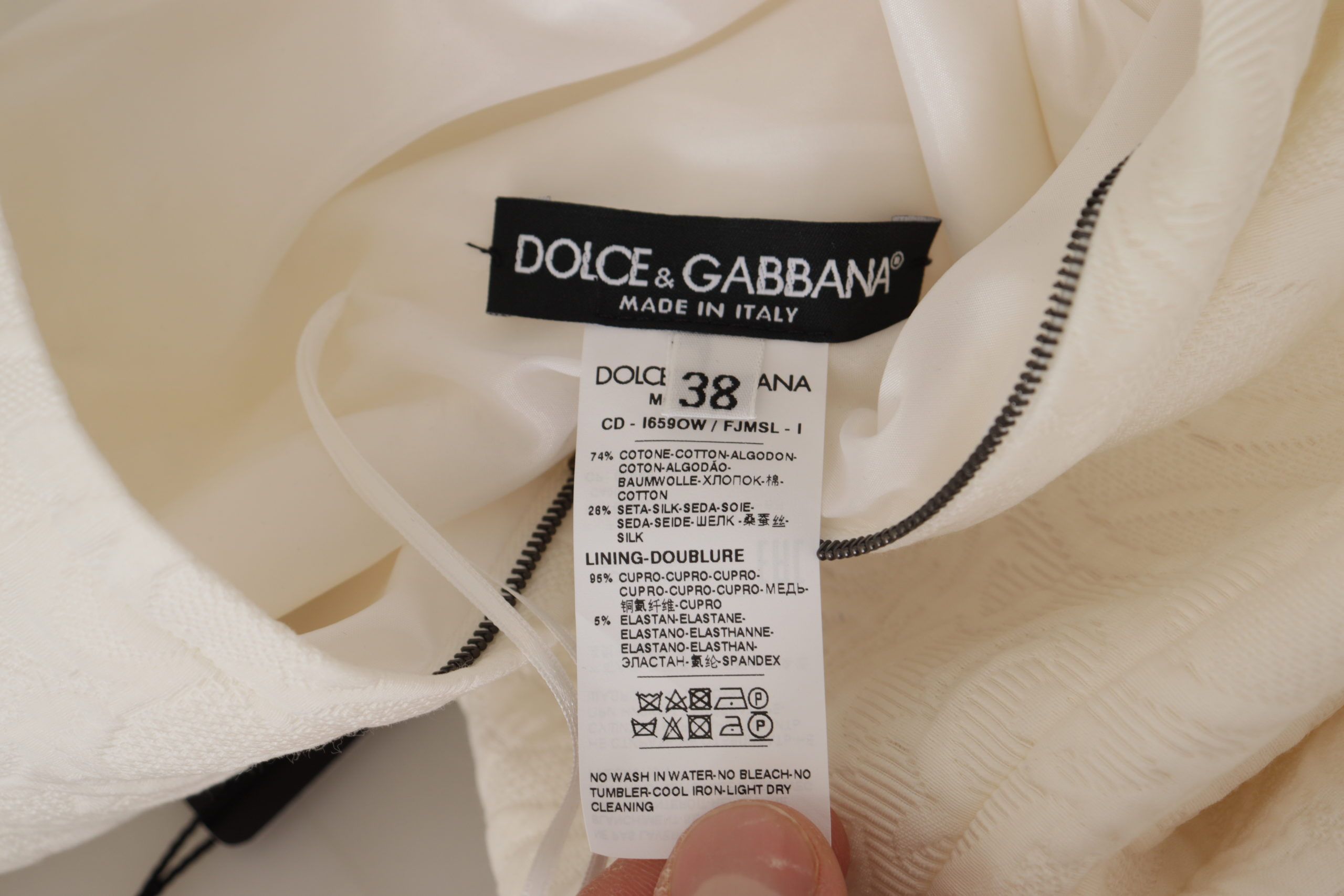 Dolce & Gabbana Weißes Jaquard Midi Kleid mit Blumenmuster und Brokatbesatz