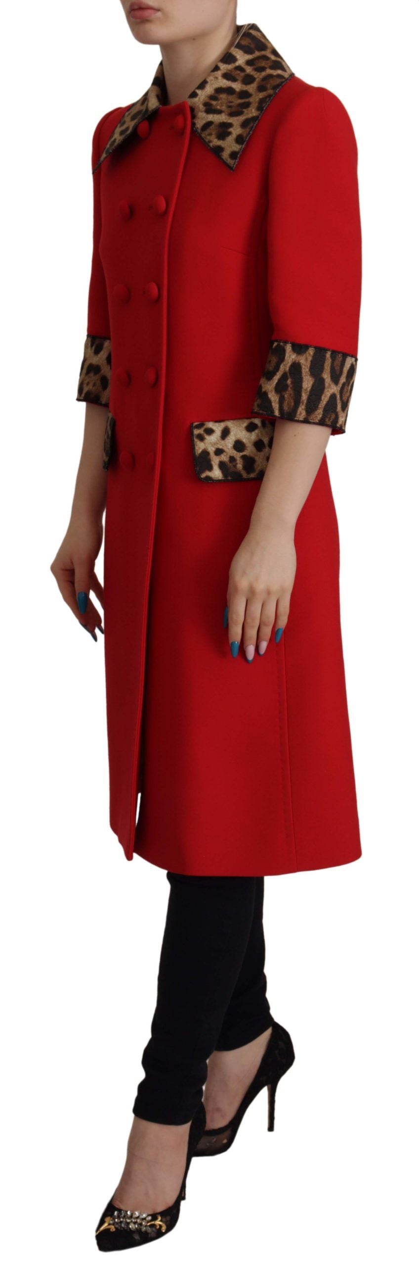 Dolce & Gabbana Trenchcoat-Jacke aus Wolle mit rotem Leopardenmuster