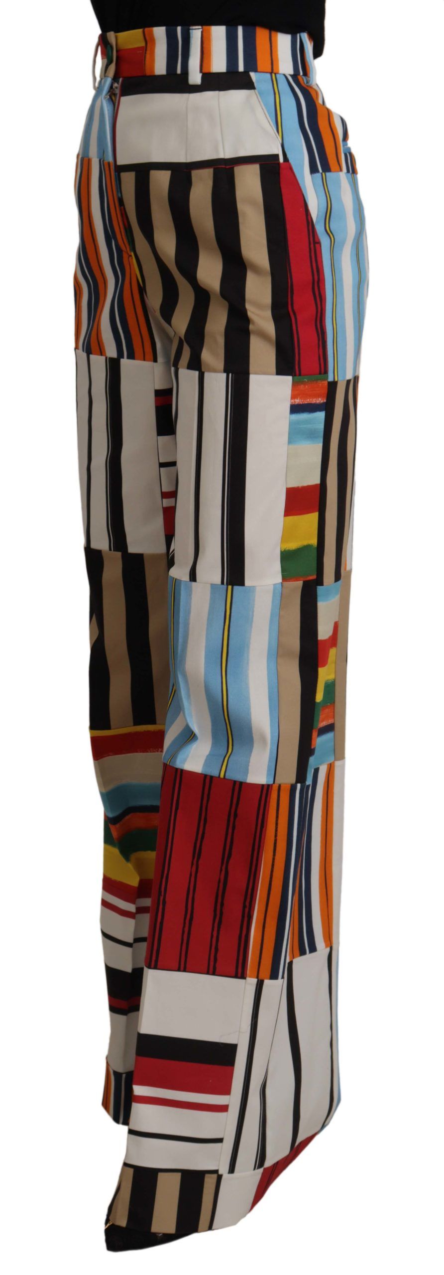 Dolce & Gabbana Mehrfarbig gestreifte Baumwollhose mit hoher Taille