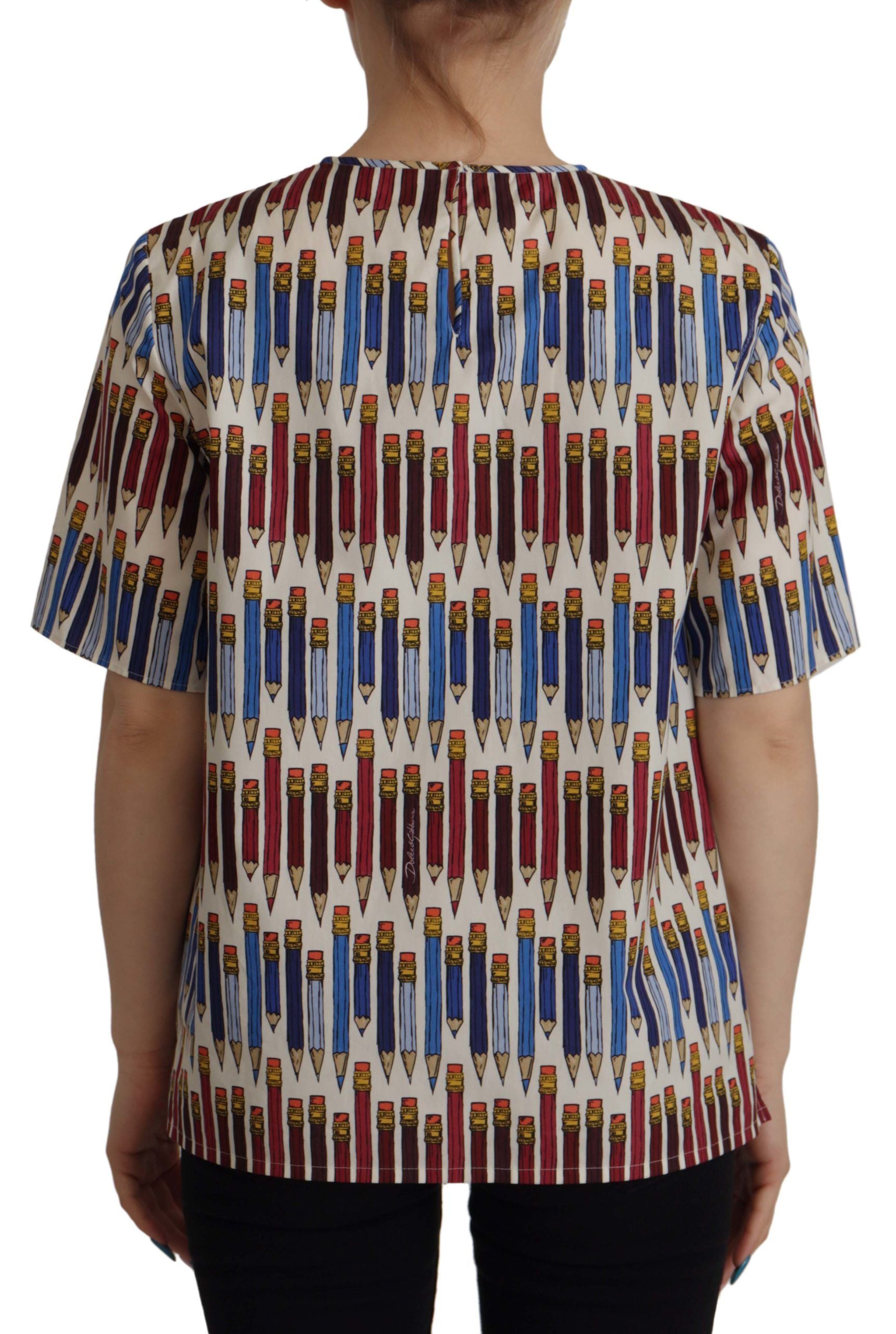 Dolce & Gabbana Weiße T-Shirt-Bluse mit Bleistiftdruck aus Baumwolle