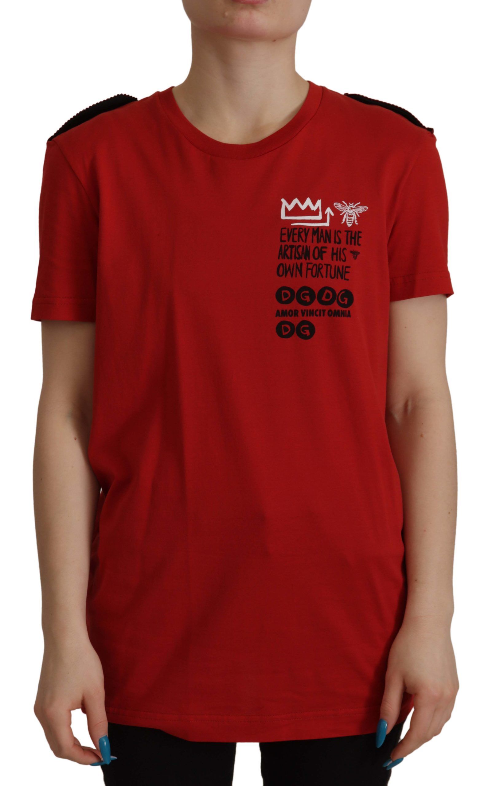 Dolce & Gabbana Rotes Amor Vincit Omnia T-Shirt mit Rundhalsausschnitt