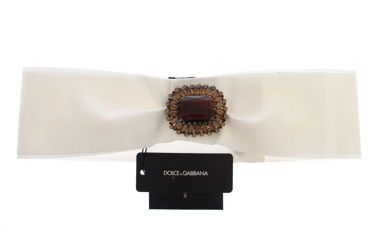 Dolce & Gabbana Weißer Kristall-Messing-Gürtel mit breiter Taille Laufsteg