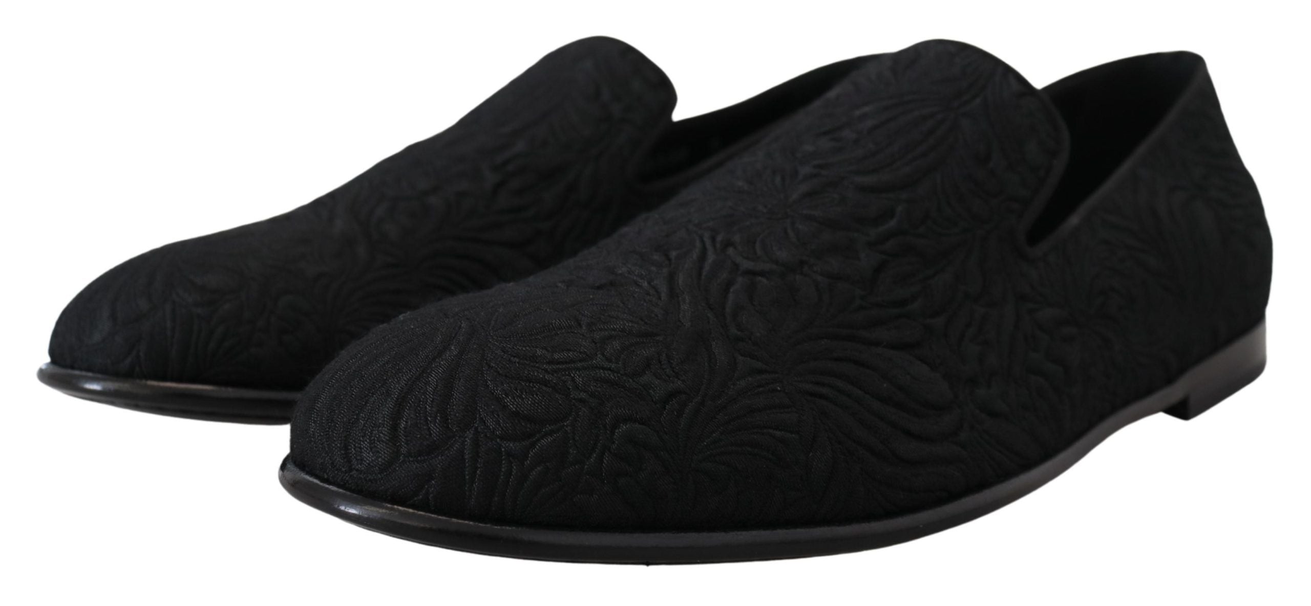 Dolce & Gabbana Schwarz Floral Jacquard Hausschuhe Loafers Schuhe