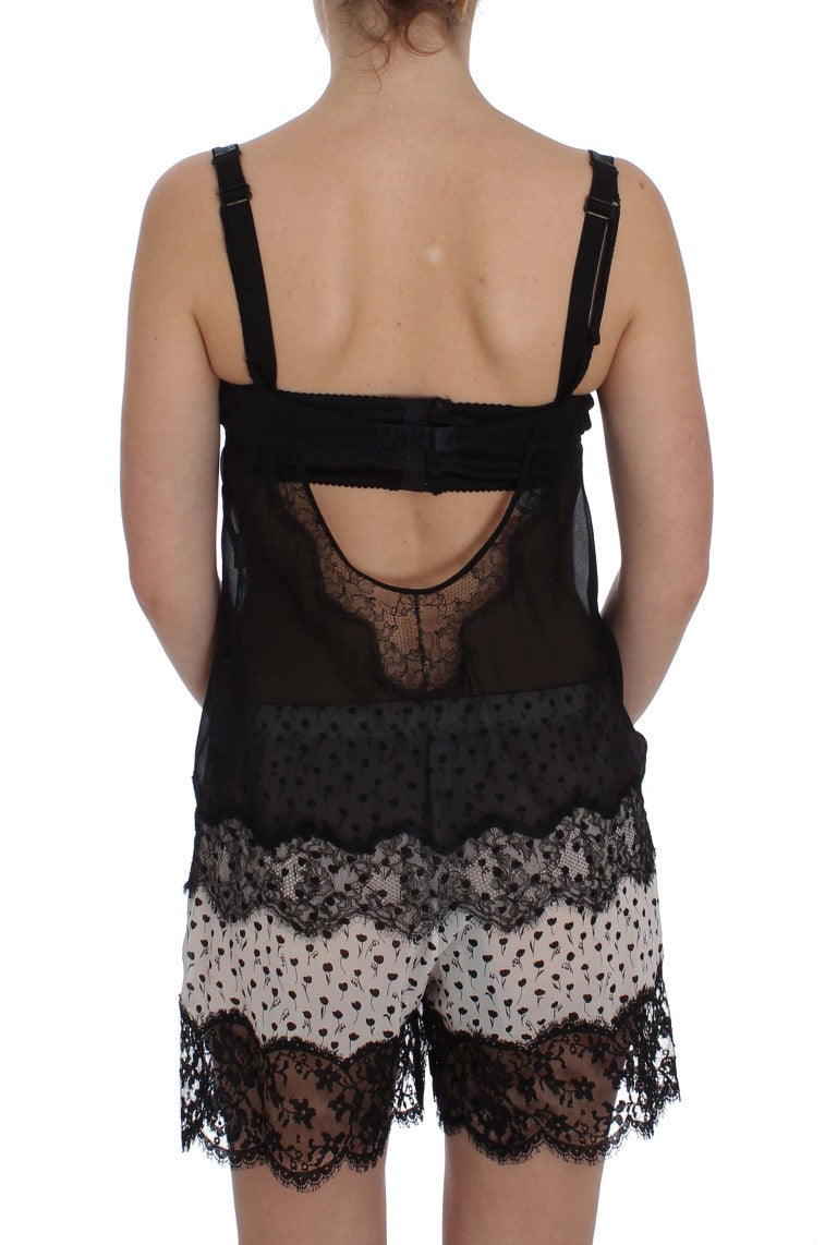 Dolce & Gabbana Schwarzes Seidenunterwäsche-Top mit floraler Spitze
