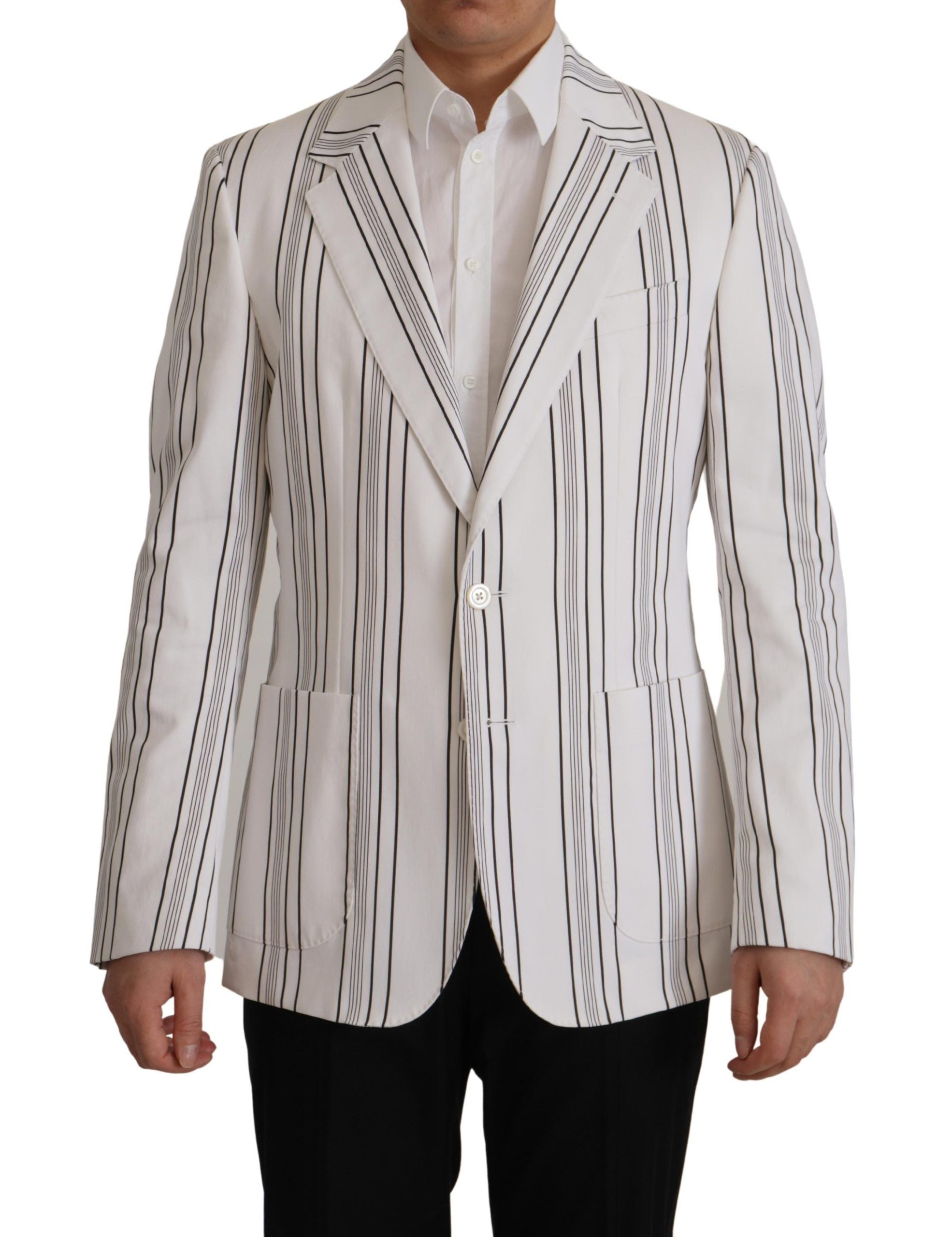 Dolce & Gabbana Weiß gestreifter einreihiger Blazer aus Baumwolle