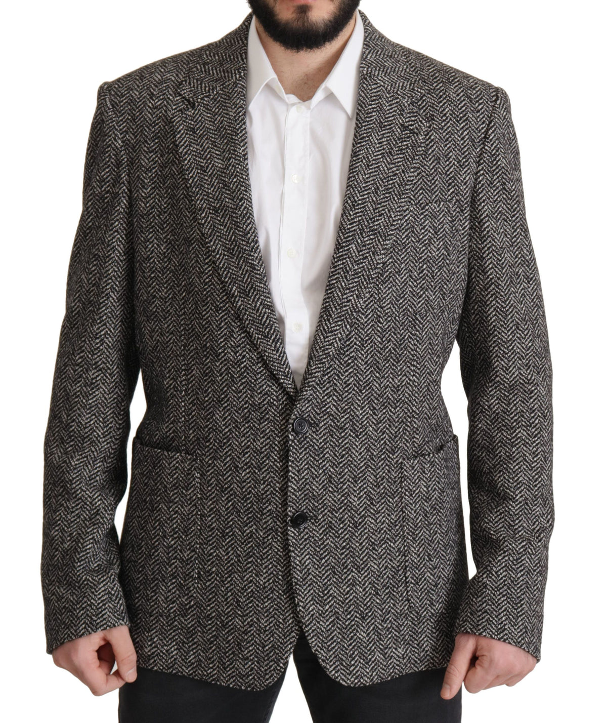 Dolce & Gabbana Grauer einreihiger Fantasy-Blazer aus Baumwolle