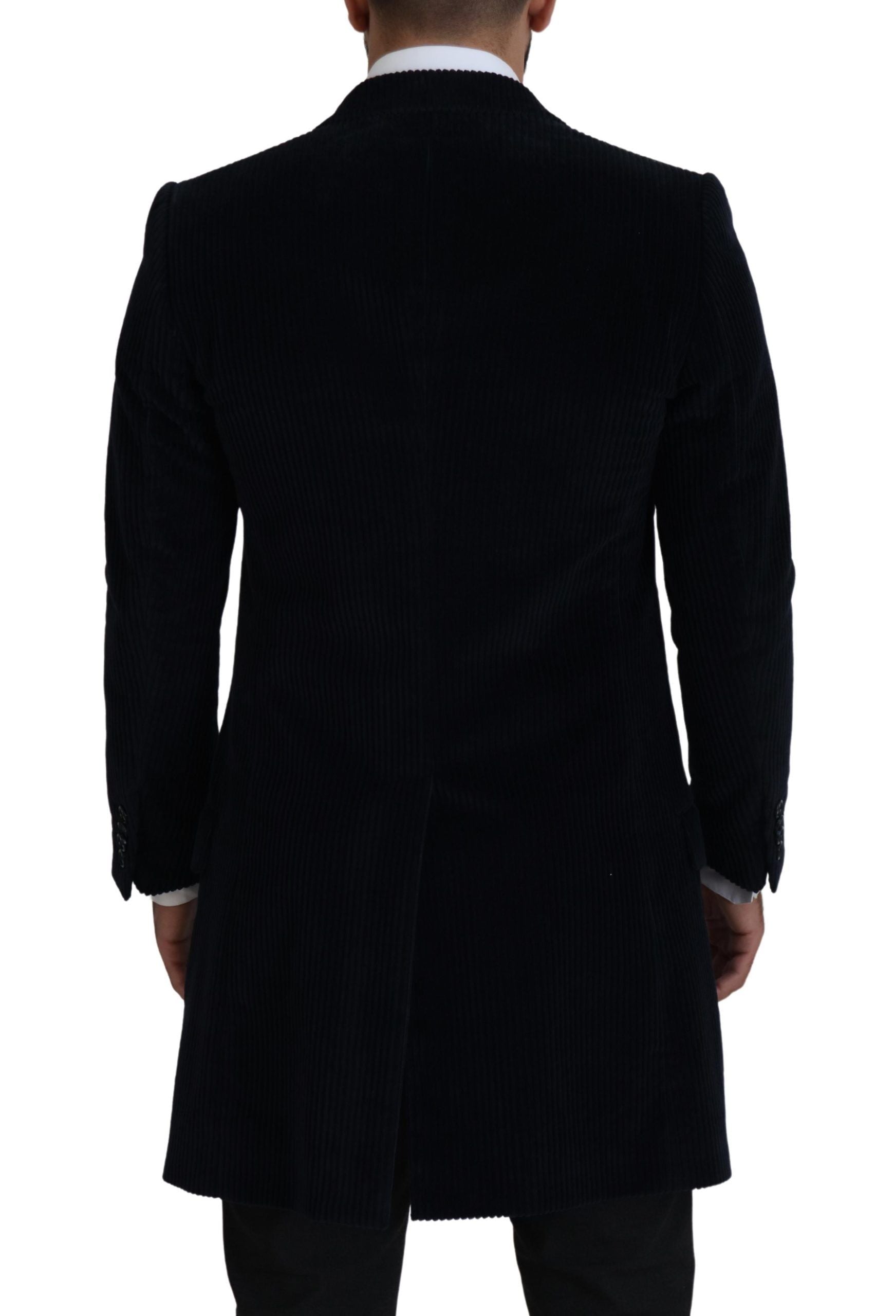 Dolce & Gabbana Schwarzer Baumwoll-Cardigan Langer Mantel Männer Jacke