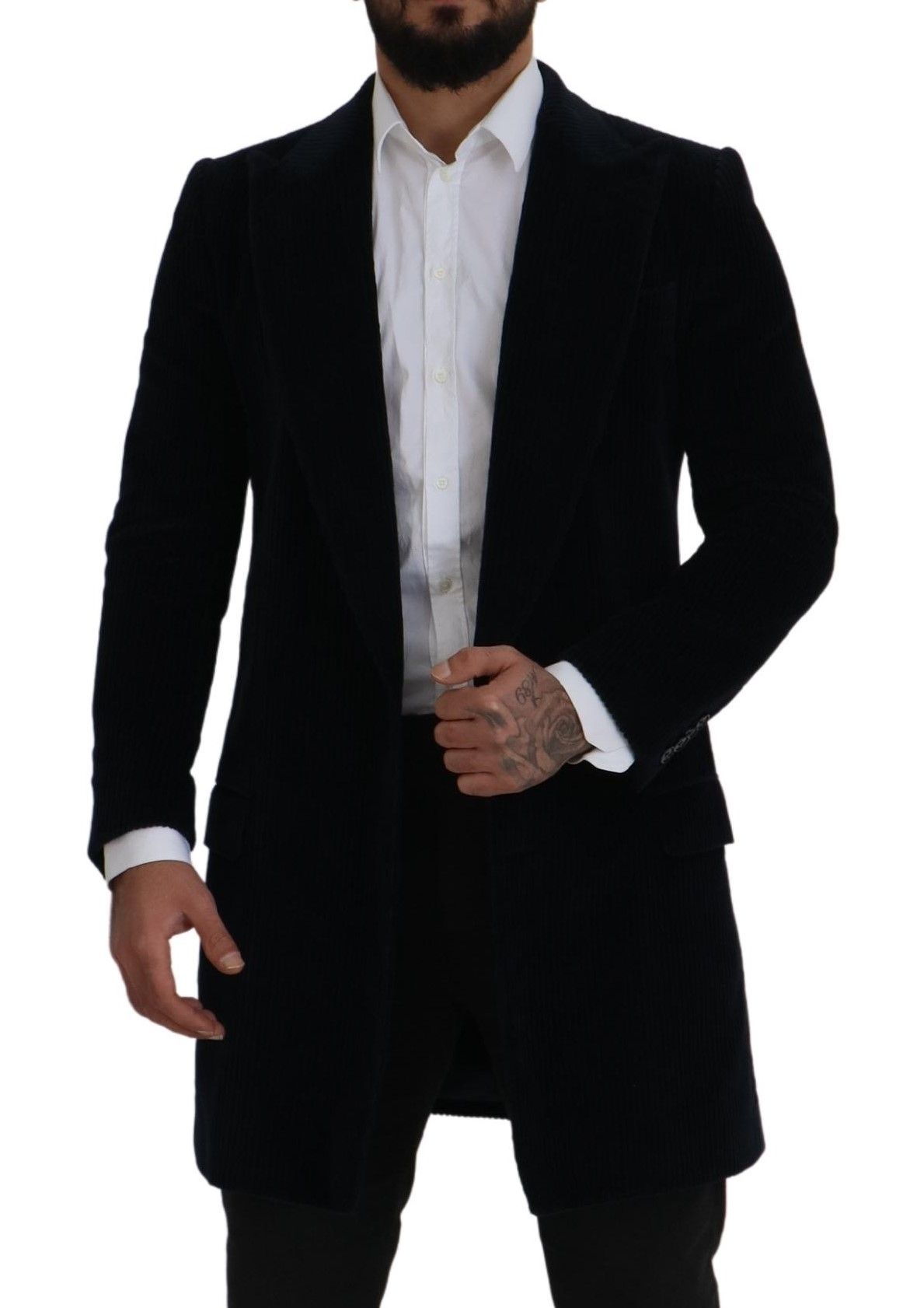 Dolce & Gabbana Schwarzer Baumwoll-Cardigan Langer Mantel Männer Jacke