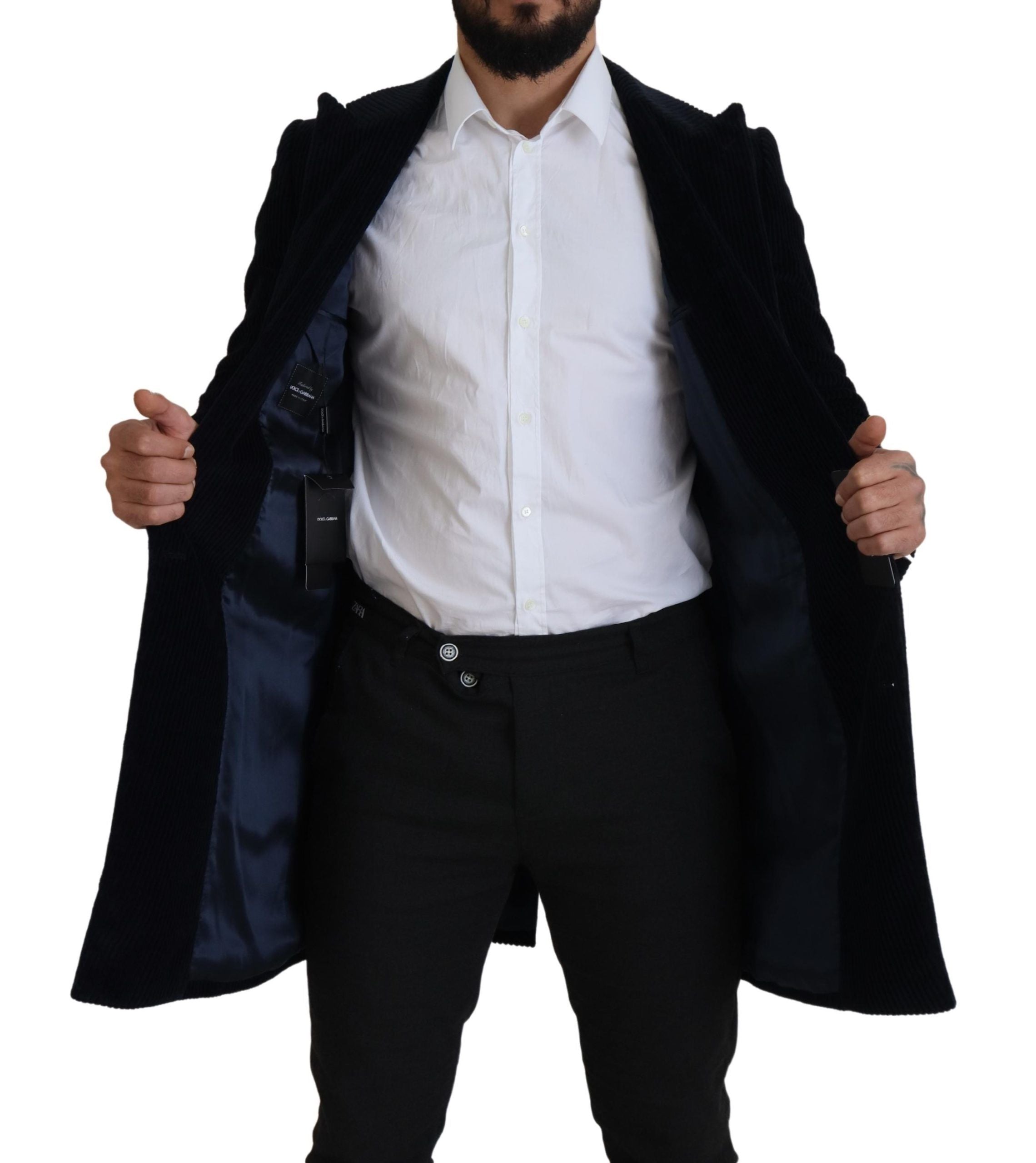 Dolce & Gabbana Schwarzer Baumwoll-Cardigan Langer Mantel Männer Jacke
