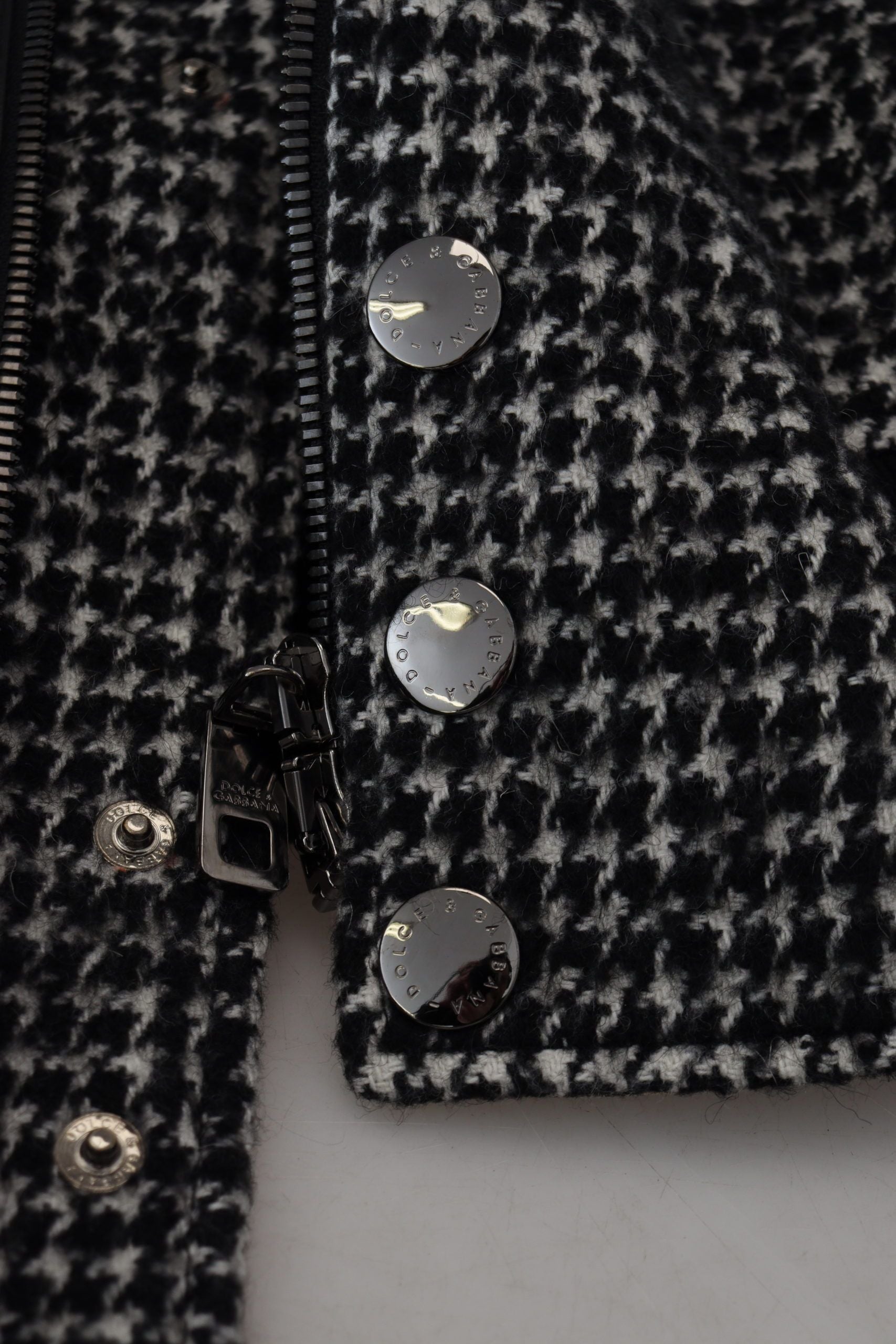 Dolce & Gabbana Schwarze Bomberjacke aus Polyester mit Hahnentrittmuster