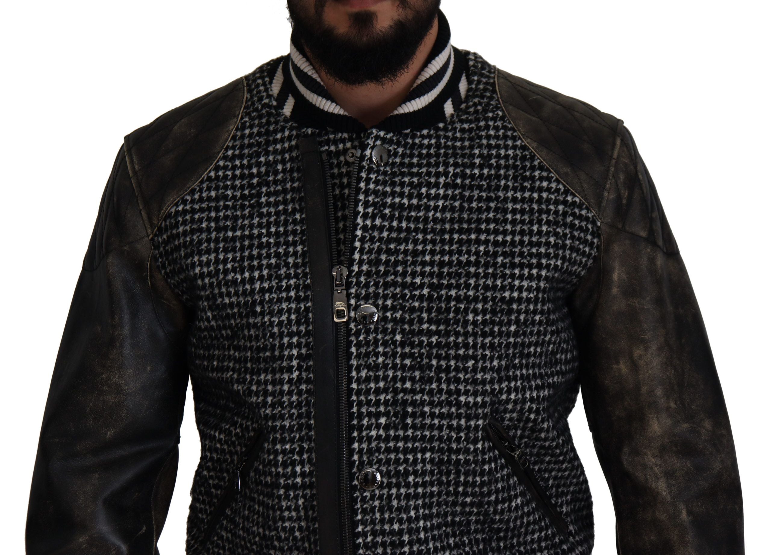 Dolce & Gabbana Schwarze Bomberjacke aus Polyester mit Hahnentrittmuster