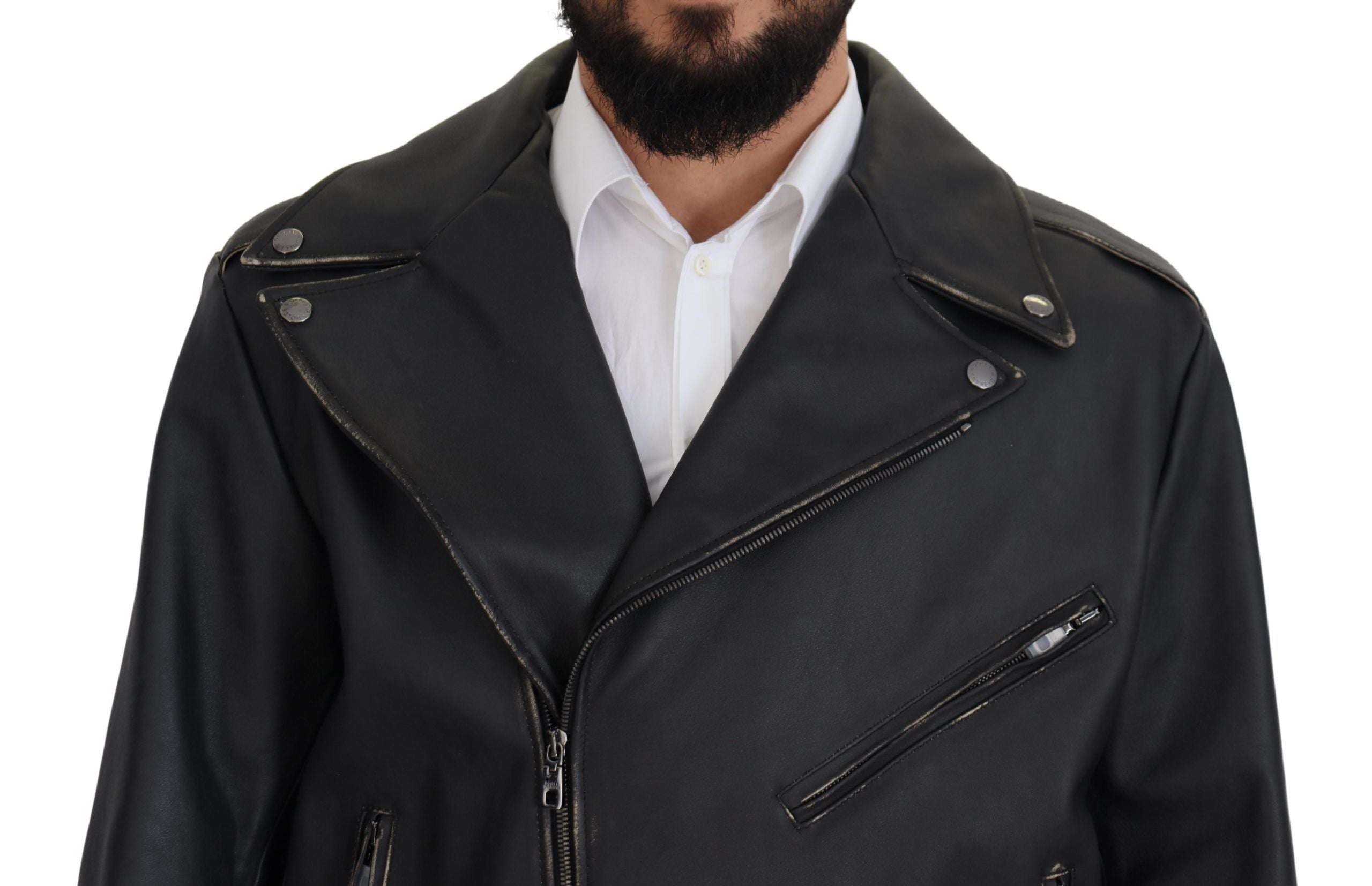 Dolce & Gabbana Schwarzer Leder Bikermantel Zipper Jacke