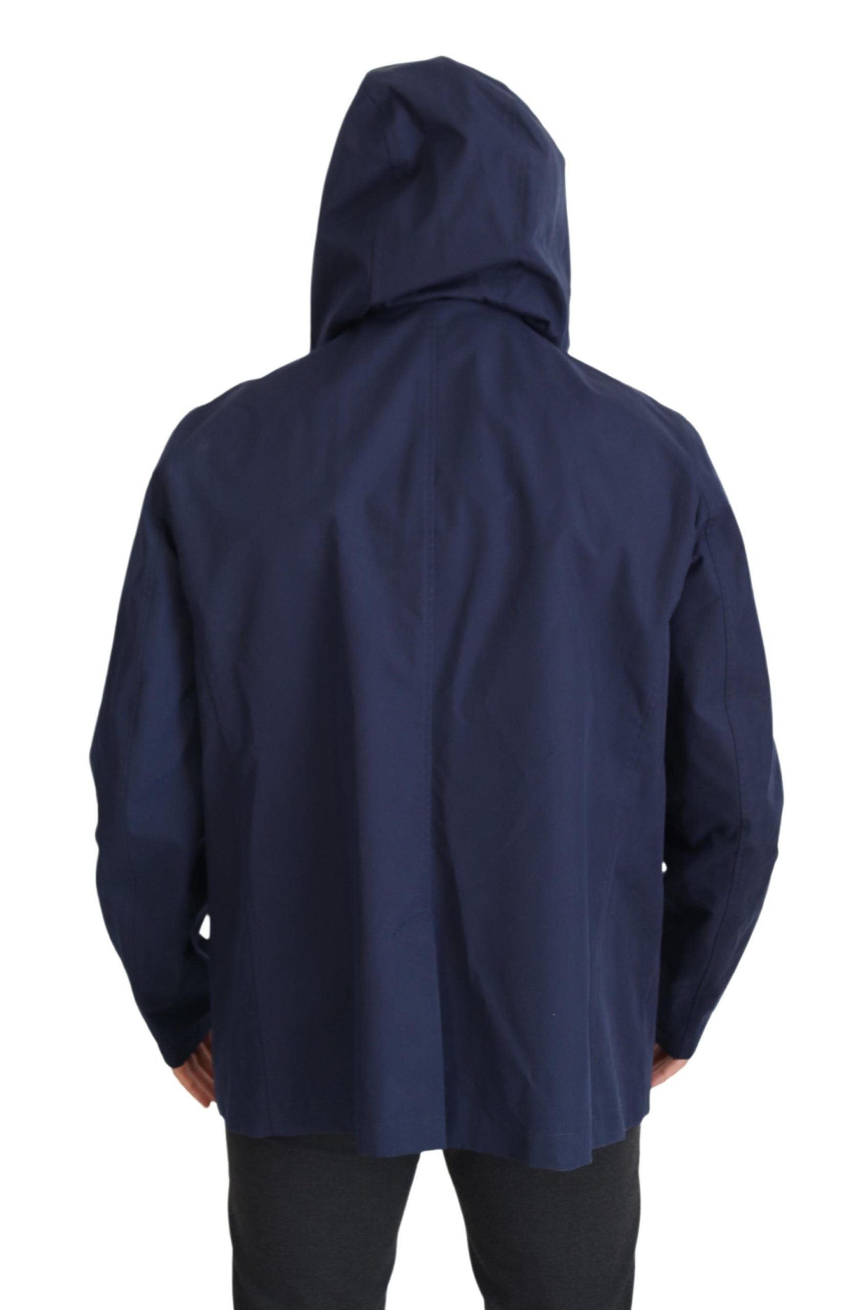 Dolce & Gabbana Blauer doppelreihiger Mantel mit Kapuze Jacke
