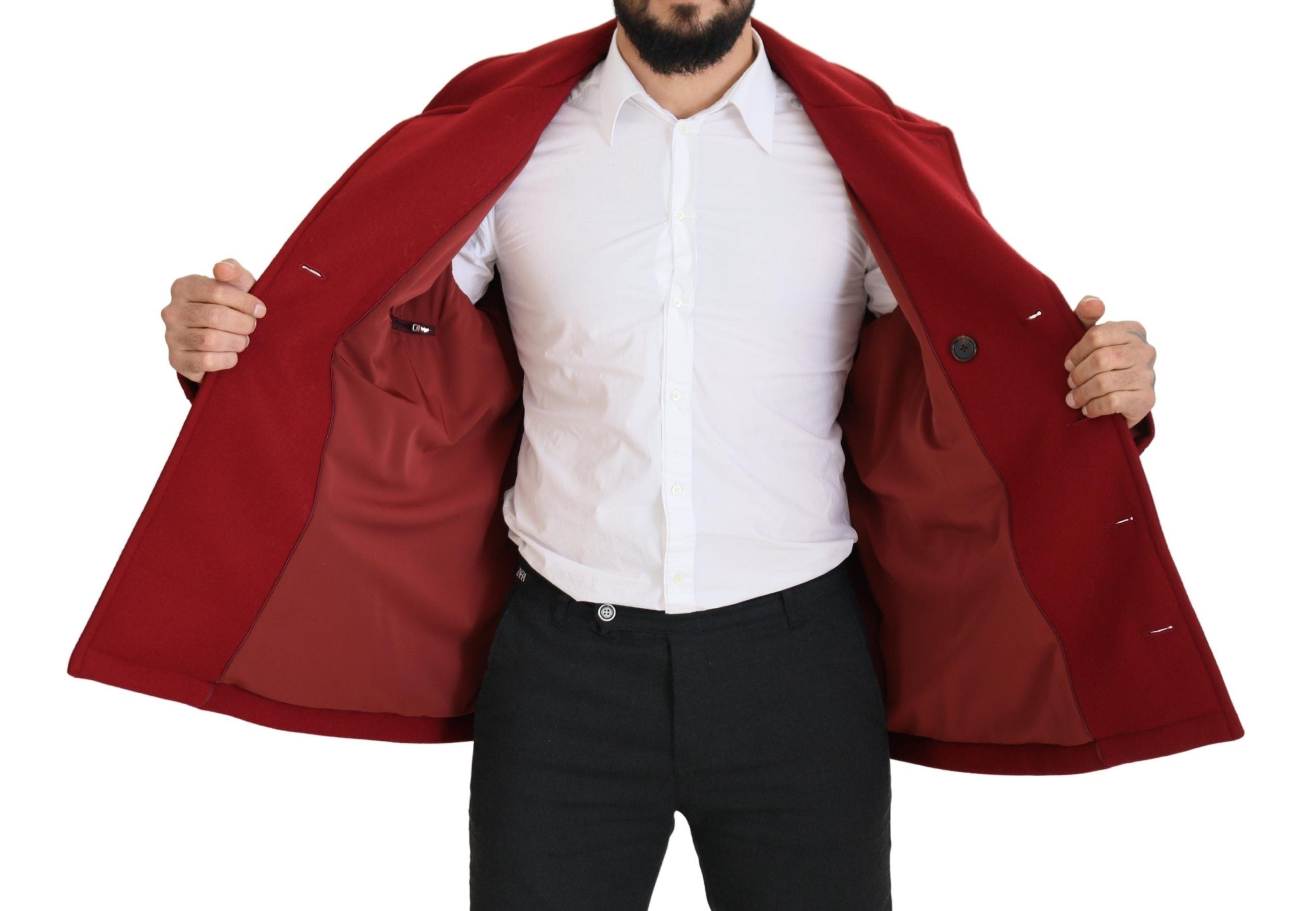 Dolce & Gabbana Roter Wollmantel Zweireiher Jacke
