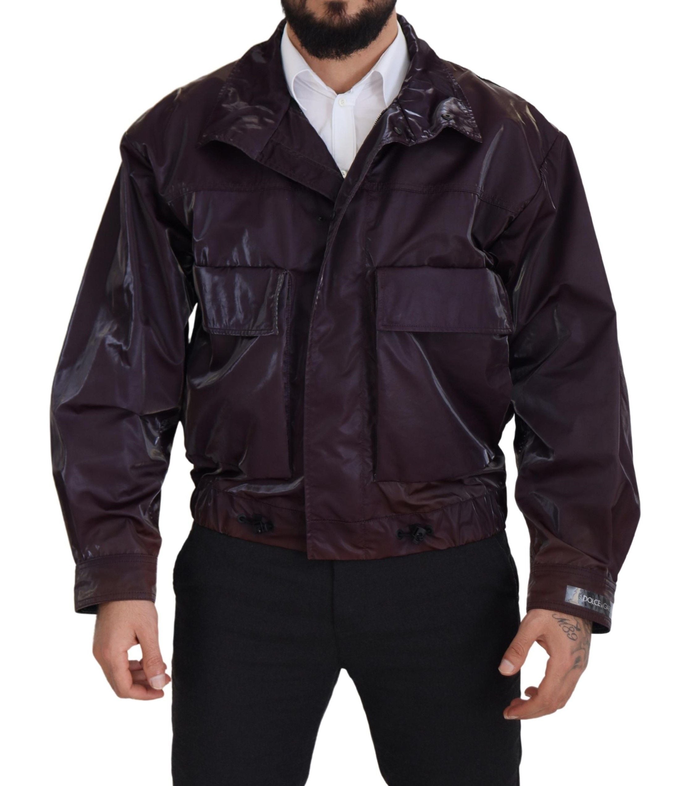 Dolce & Gabbana Lila Nylon Bikermantel Jacke mit Kragen