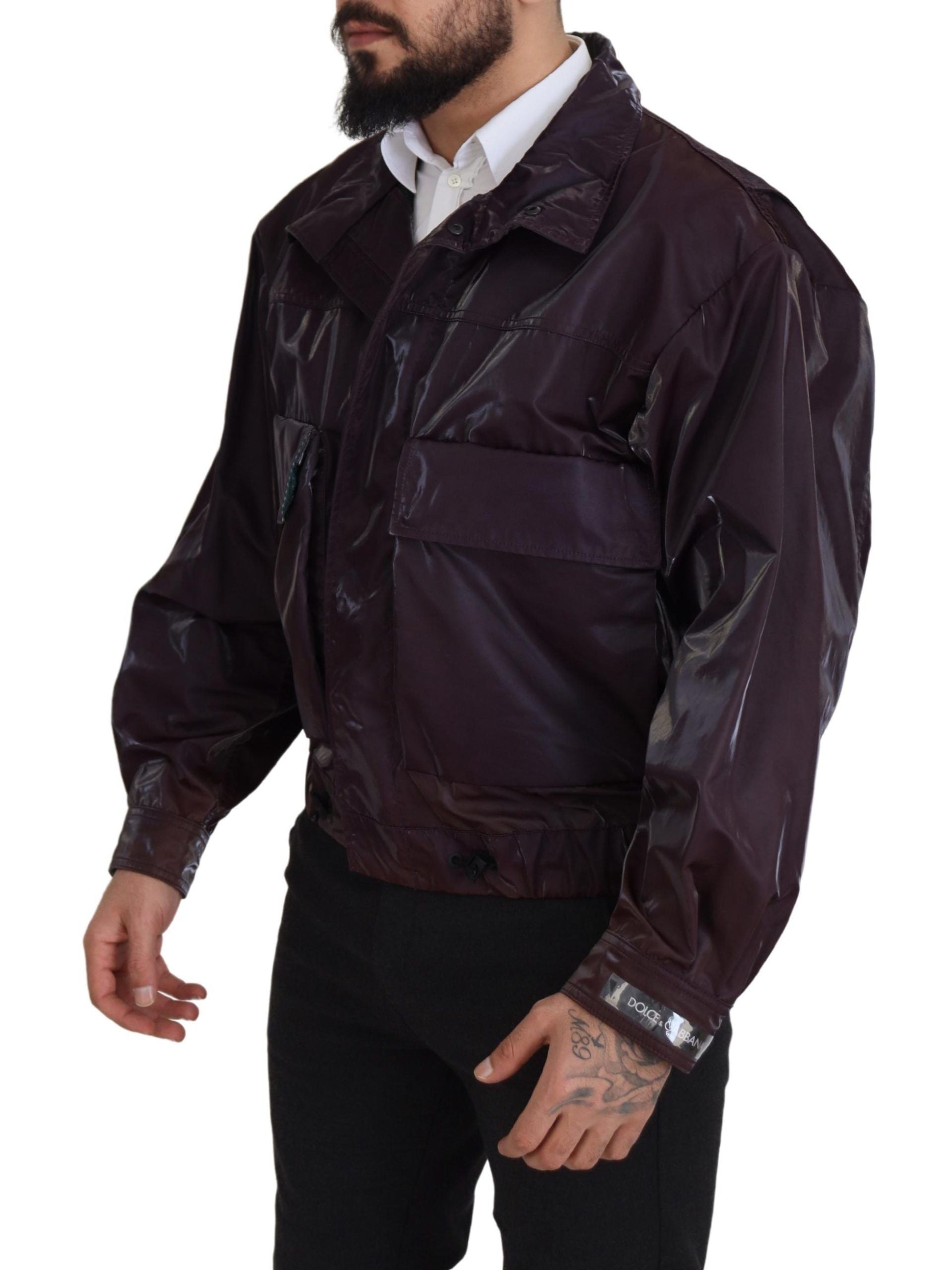 Dolce & Gabbana Lila Nylon Bikermantel Jacke mit Kragen