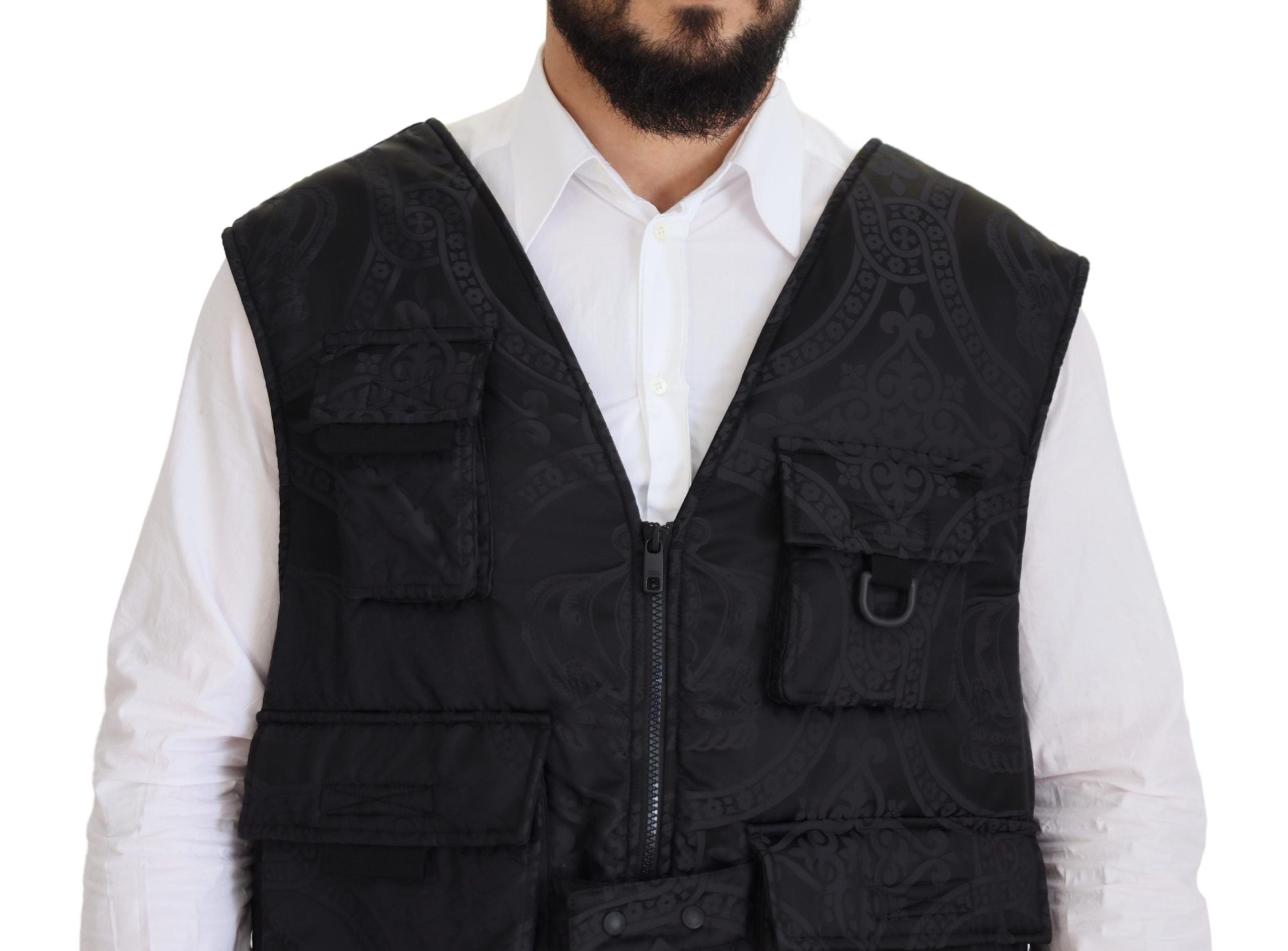 Dolce & Gabbana Schwarze ärmellose Jacke aus Nylon mit Reißverschluss