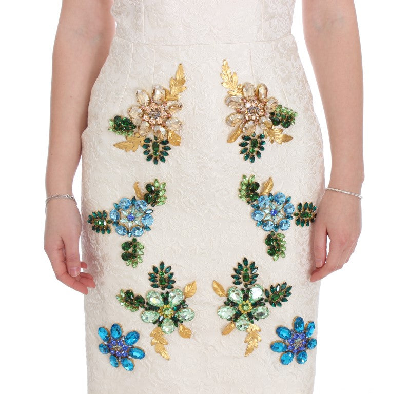 Dolce & Gabbana Weißes Brokat-Kristall-Etuikleid