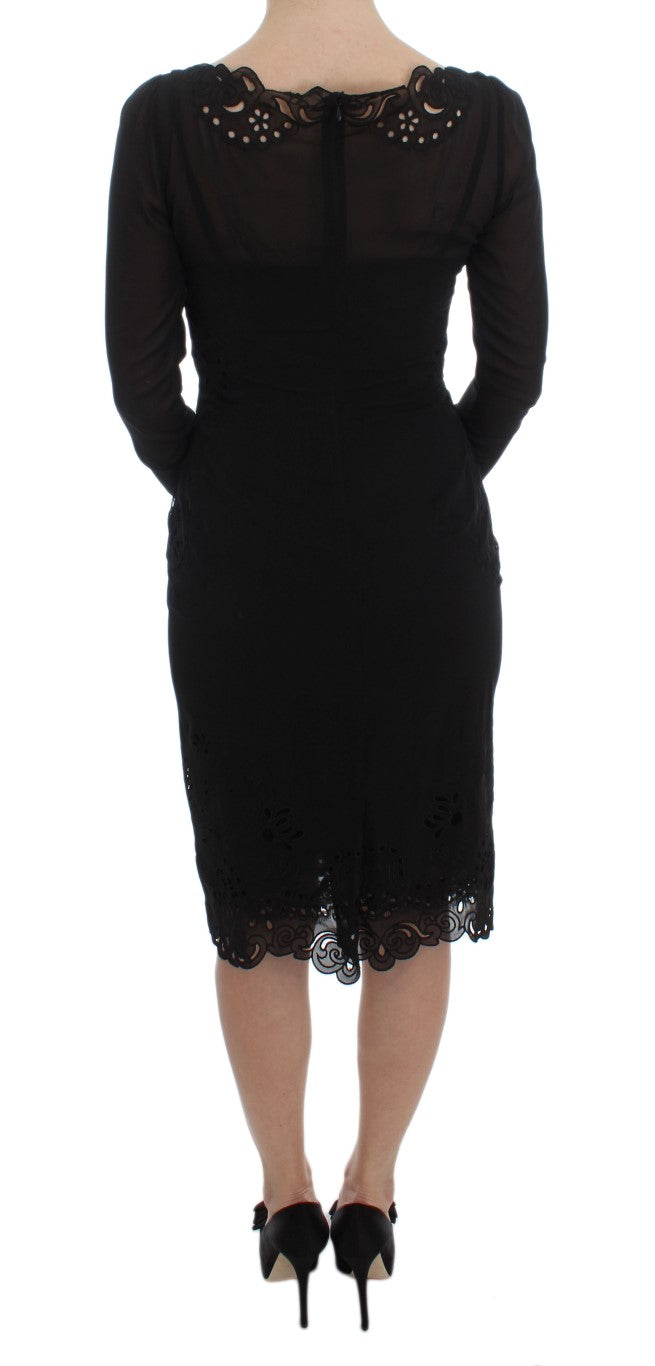 Dolce & Gabbana Schwarzes Seiden-Stretch-Etuikleid