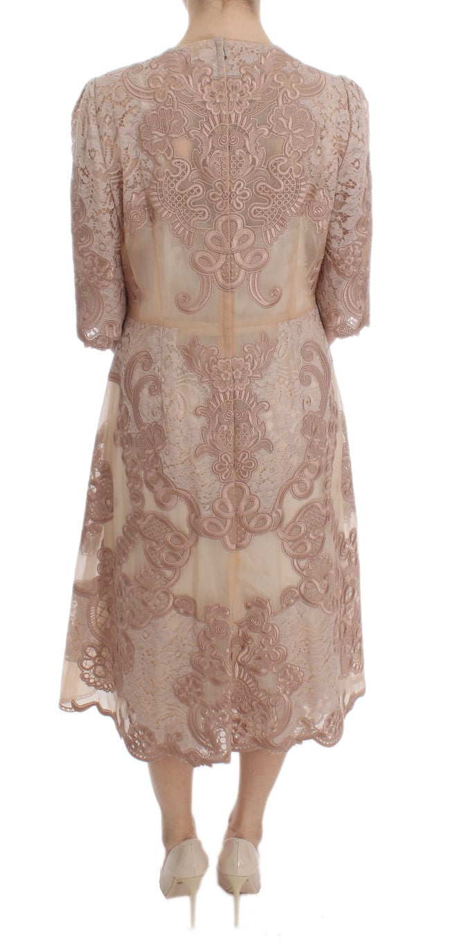 Dolce & Gabbana Rosa Seidenspitze Ricamo Etuikleid