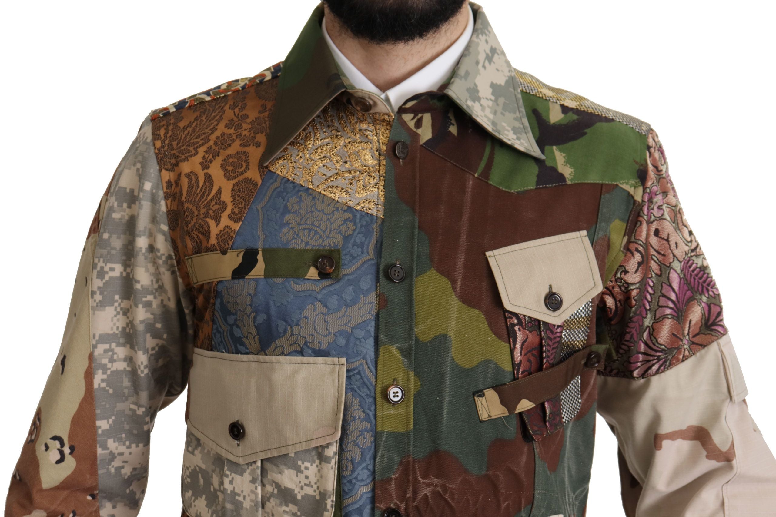 Dolce & Gabbana Multicolor Button Down Patchwork Hemd