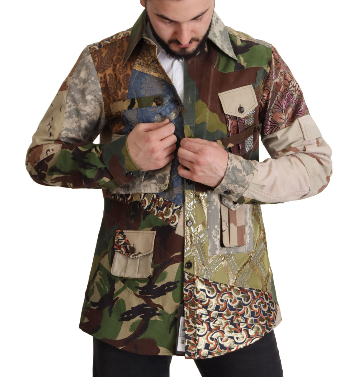Dolce & Gabbana Multicolor Button Down Patchwork Hemd