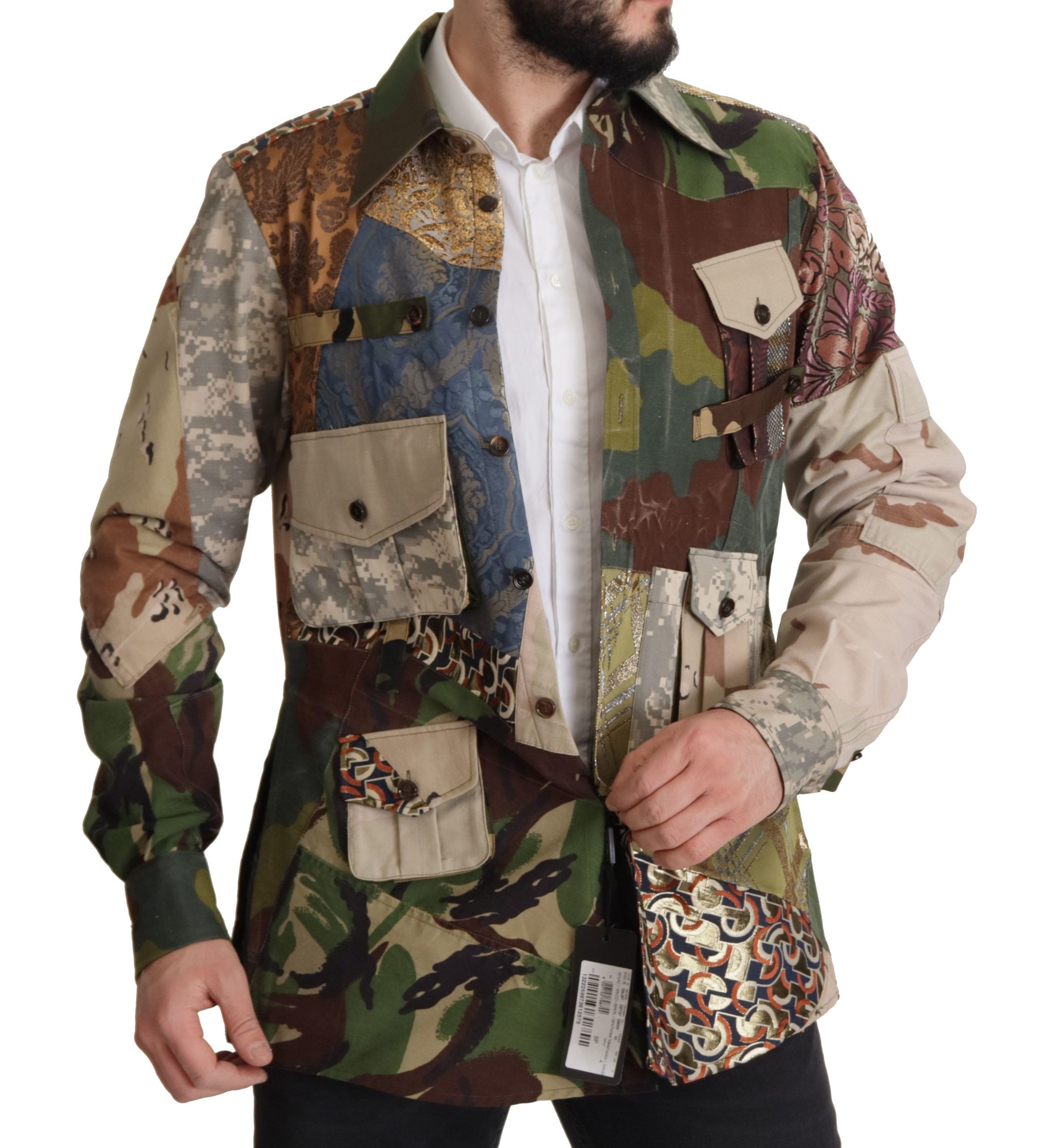 Dolce & Gabbana Multicolor Button Down Patchwork Hemd