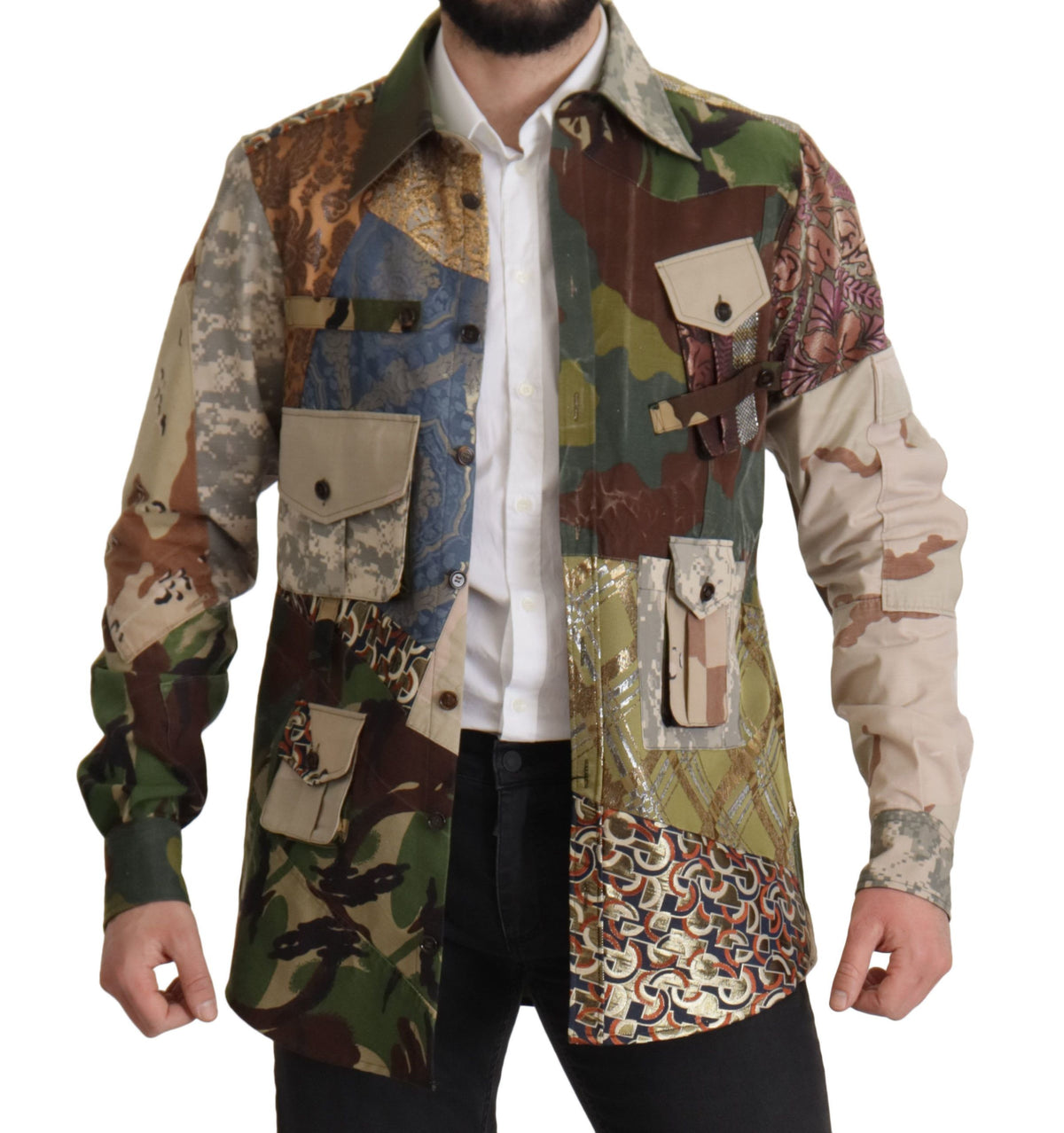 Dolce & Gabbana Multicolor Button Down Patchwork Hemd