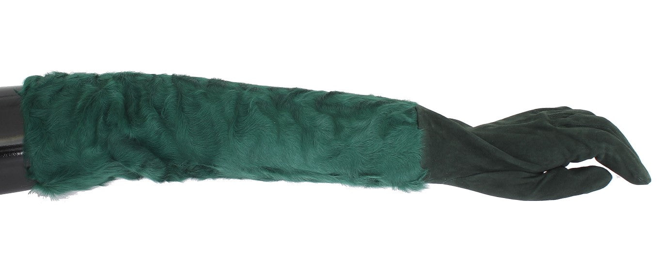 Dolce & Gabbana Grünes Leder Xiangao Pelz Ellenbogenhandschuhe