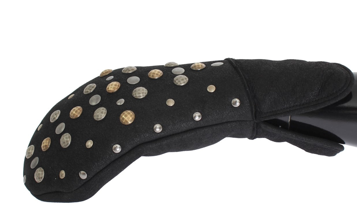 Dolce & Gabbana Graue Woll-Shearling-Handschuhe mit Nieten
