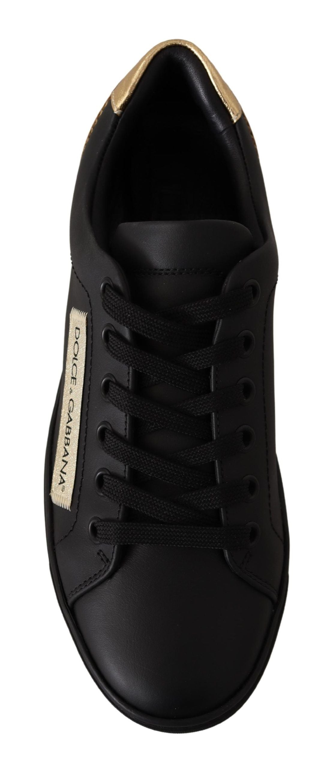 Dolce & Gabbana Schwarz Gold Leder Low Top Sneakers Damen Schuhe