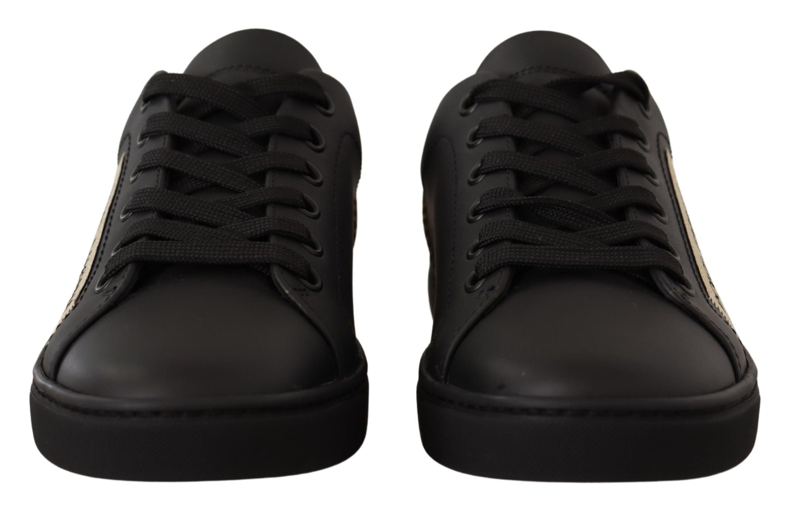 Dolce & Gabbana Schwarz Gold Leder Low Top Sneakers Damen Schuhe