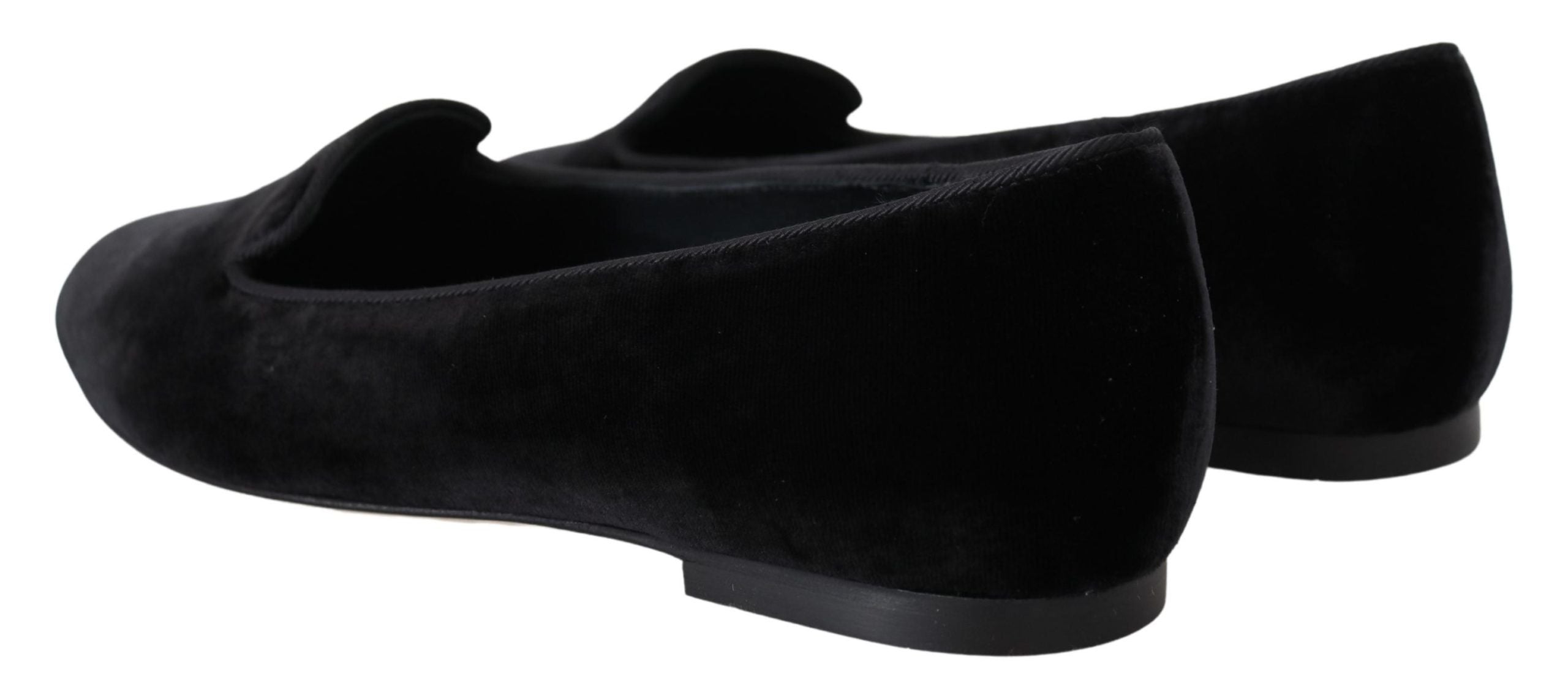 Dolce & Gabbana Schwarzer Samt Slip Ons Loafers Flats Schuhe