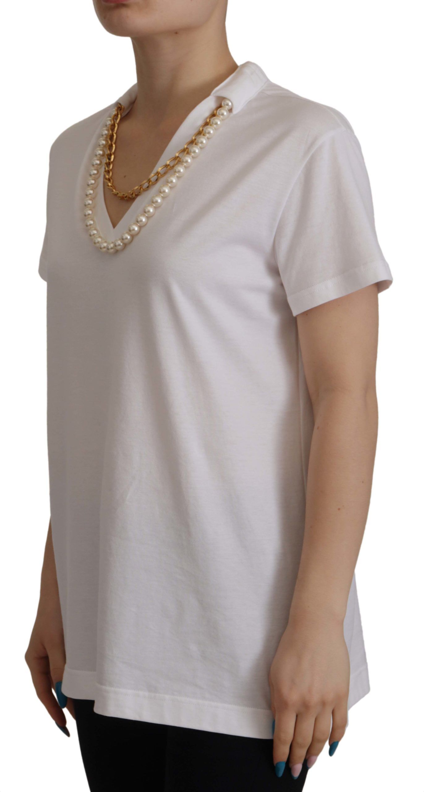 Dolce & Gabbana Weißes T-Shirt-Top mit verschönertem Halsausschnitt