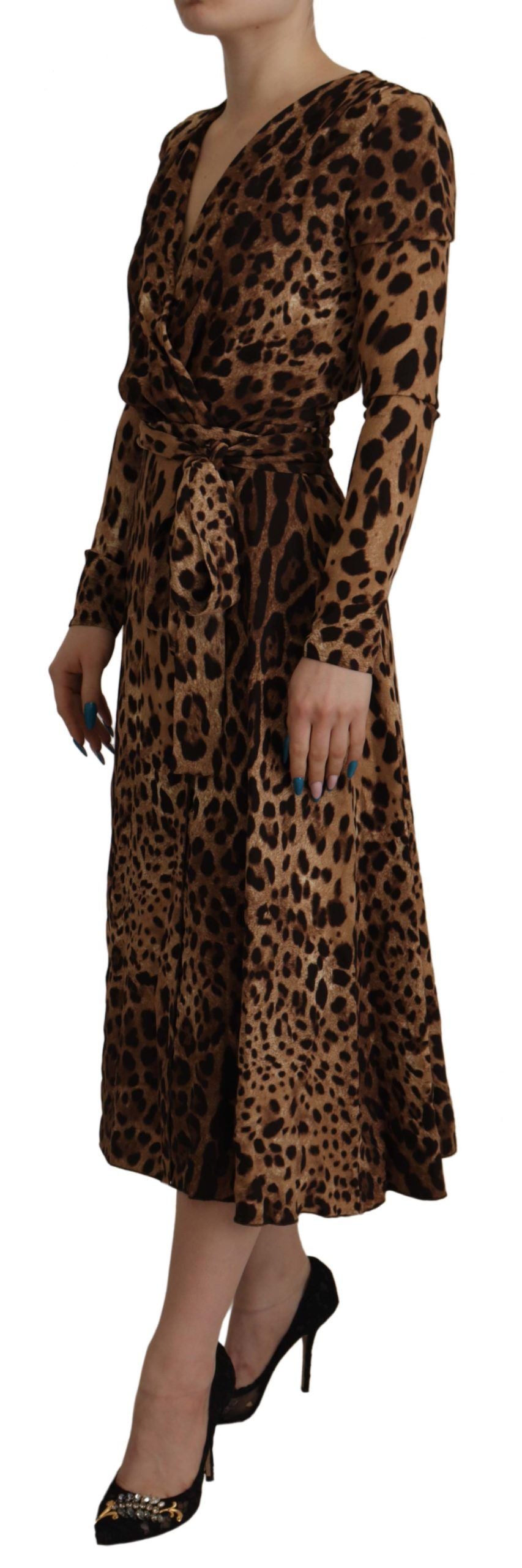 Dolce & Gabbana Braunes Leoparden Wickelkleid in A-Linie Maxi Viskose