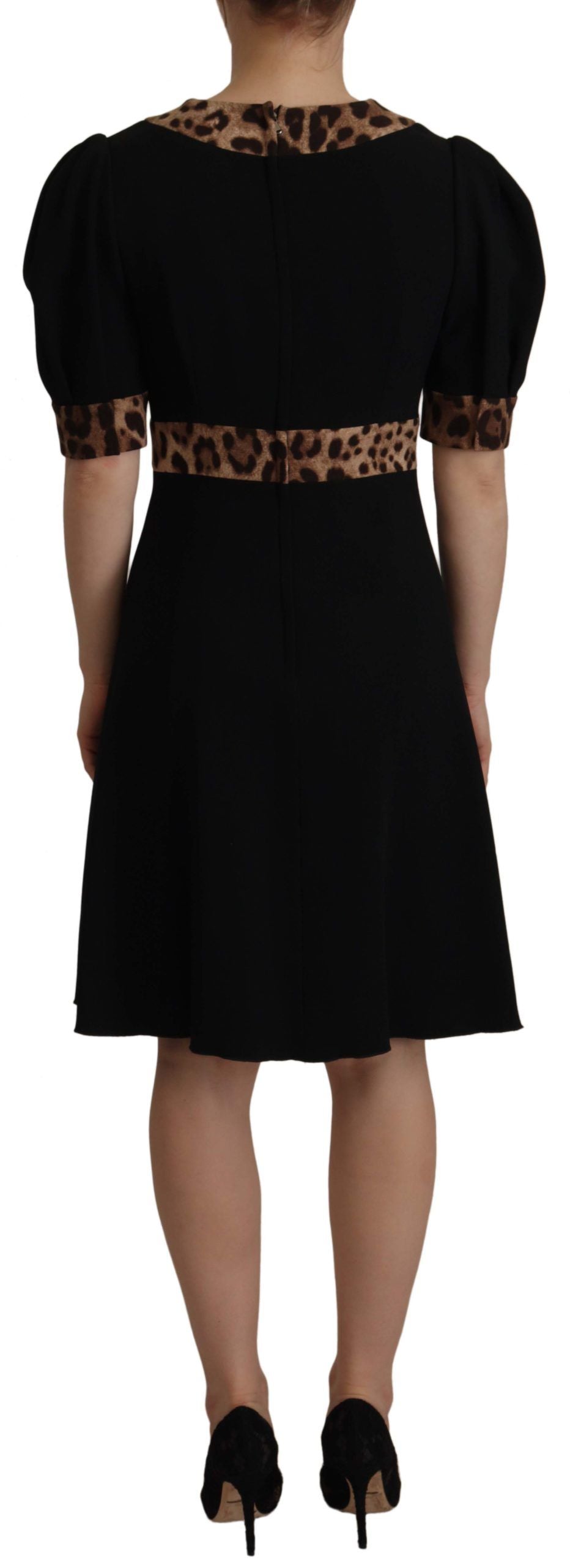 Dolce & Gabbana Schwarzes Leopard A-Linie Knielanges Kleid