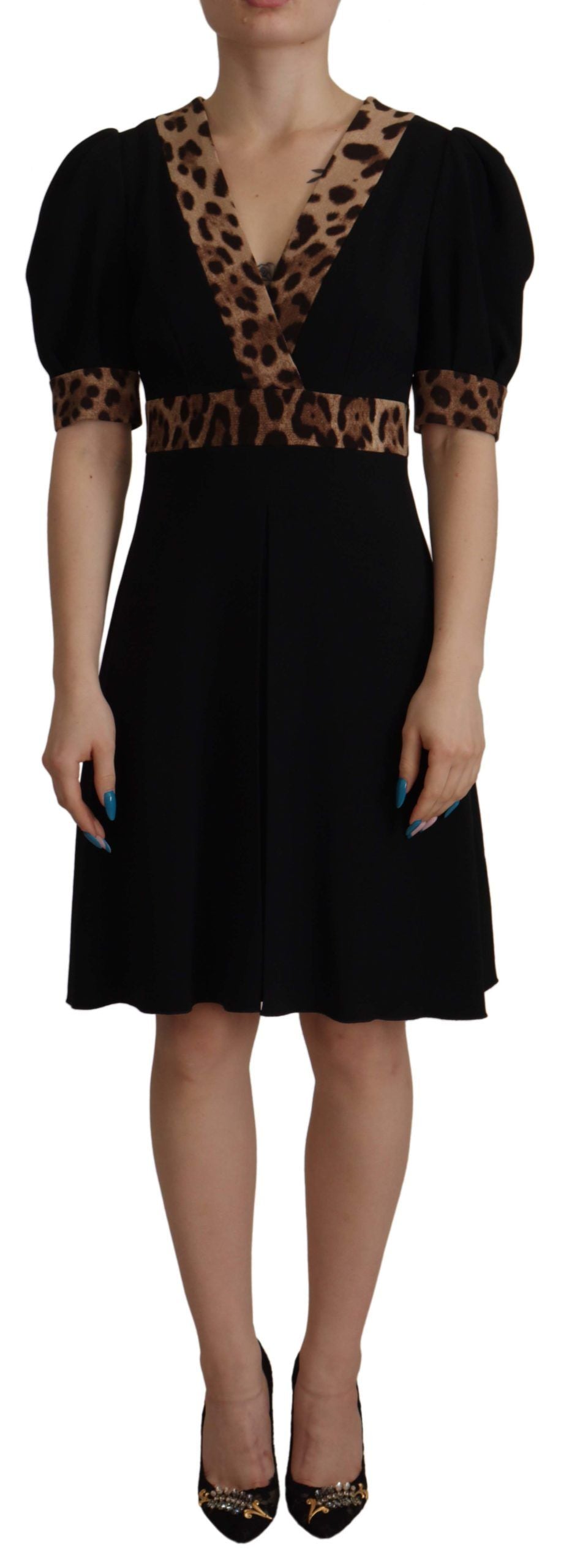 Dolce & Gabbana Schwarzes Leopard A-Linie Knielanges Kleid