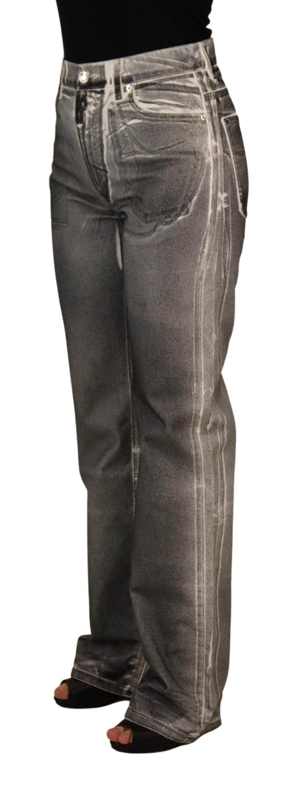Dolce & Gabbana Graue gewaschene Denim-Hose mit hoher Taille Baumwolljeans