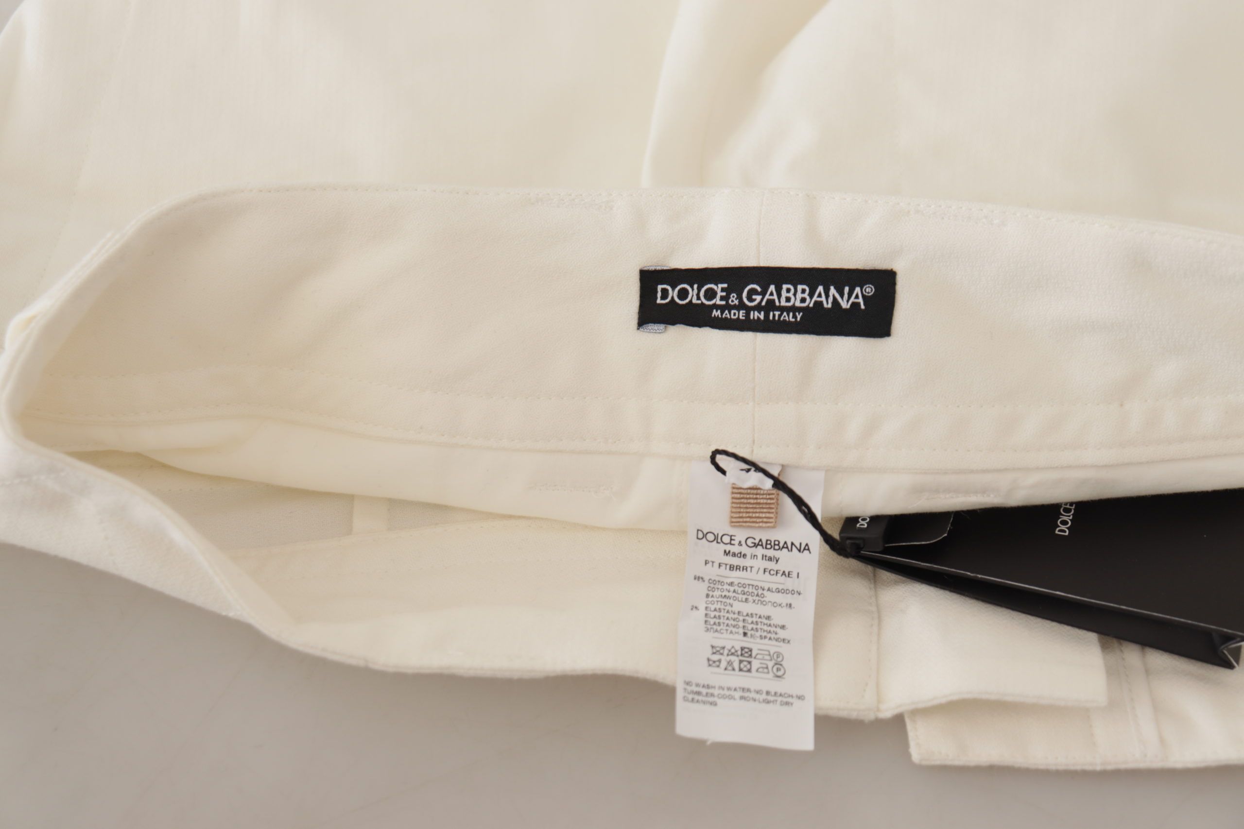 Dolce & Gabbana Weiße konisch zulaufende Damen Baumwollhosen mit hoher Taille