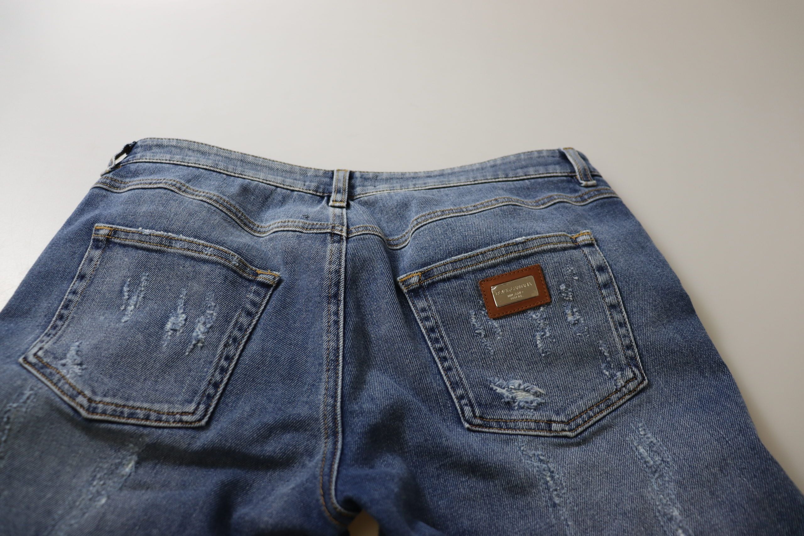 Dolce & Gabbana Blaue gewaschene Baumwoll-Skinny-Jeans mit niedriger Taille aus Denim