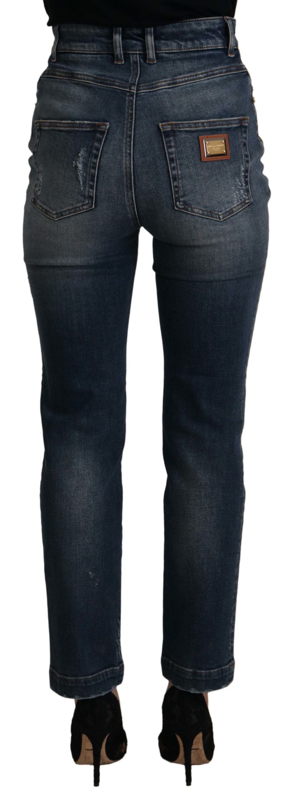 Dolce & Gabbana Blaue Denim-Hose mit Kristallverzierung Jeans