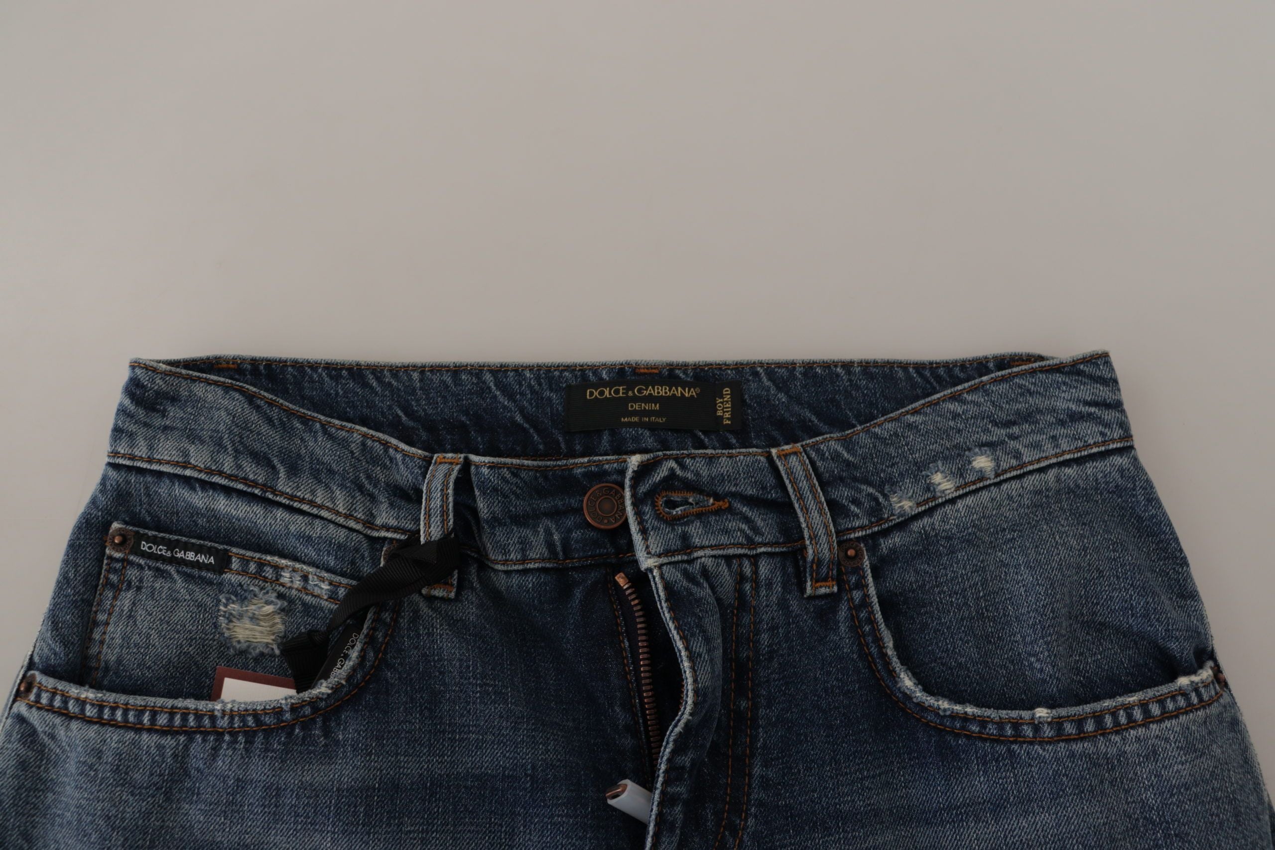 Dolce & Gabbana Blaue Denim Barock Herz Logo Patch Hose Jeans