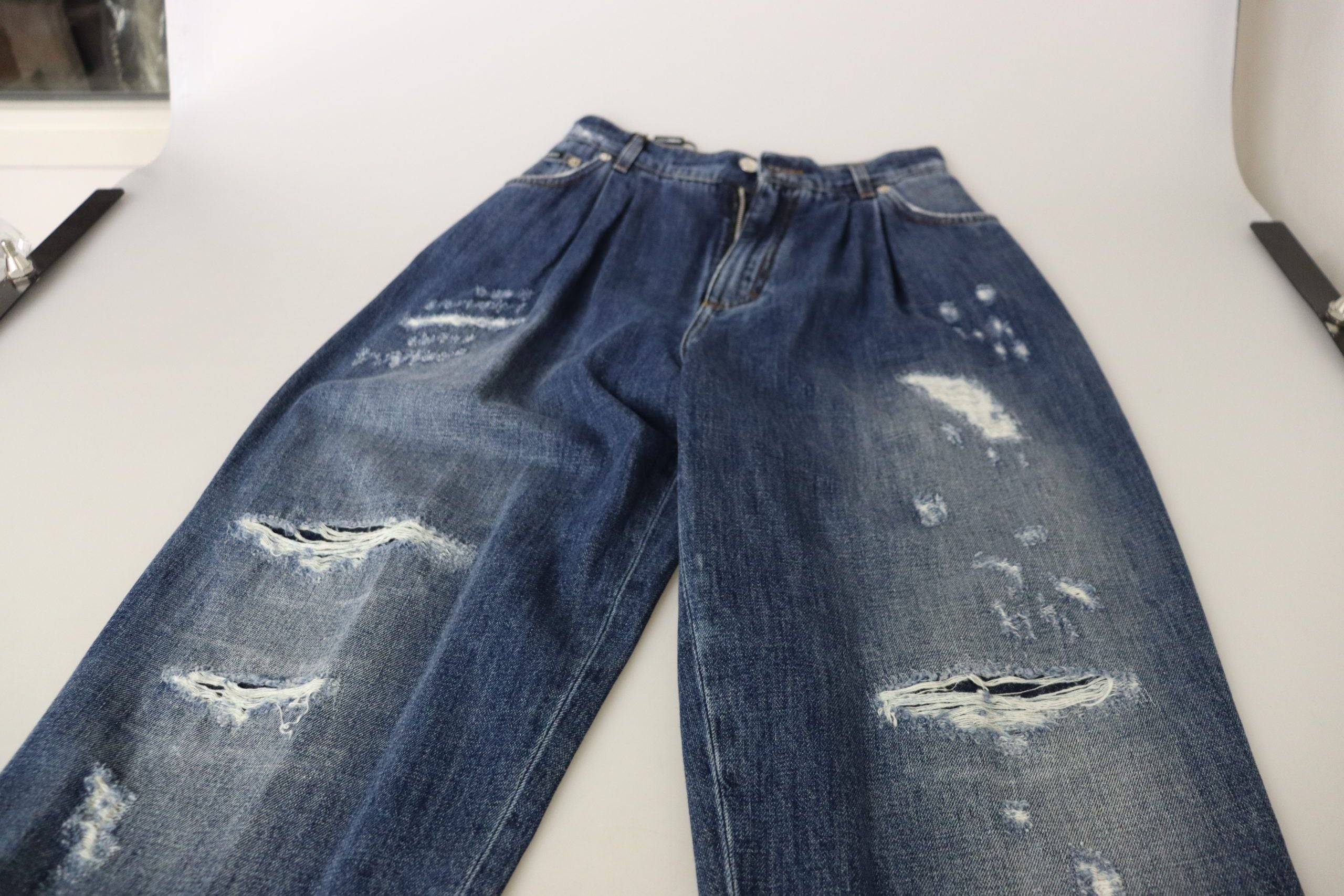 Dolce & Gabbana Blau gewaschene Hose mit hoher Taille und lockerer Passform