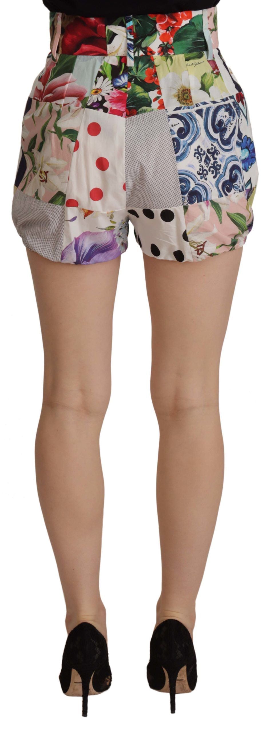 Dolce & Gabbana Multicolor Patchwork Baumwollshorts mit hoher Taille