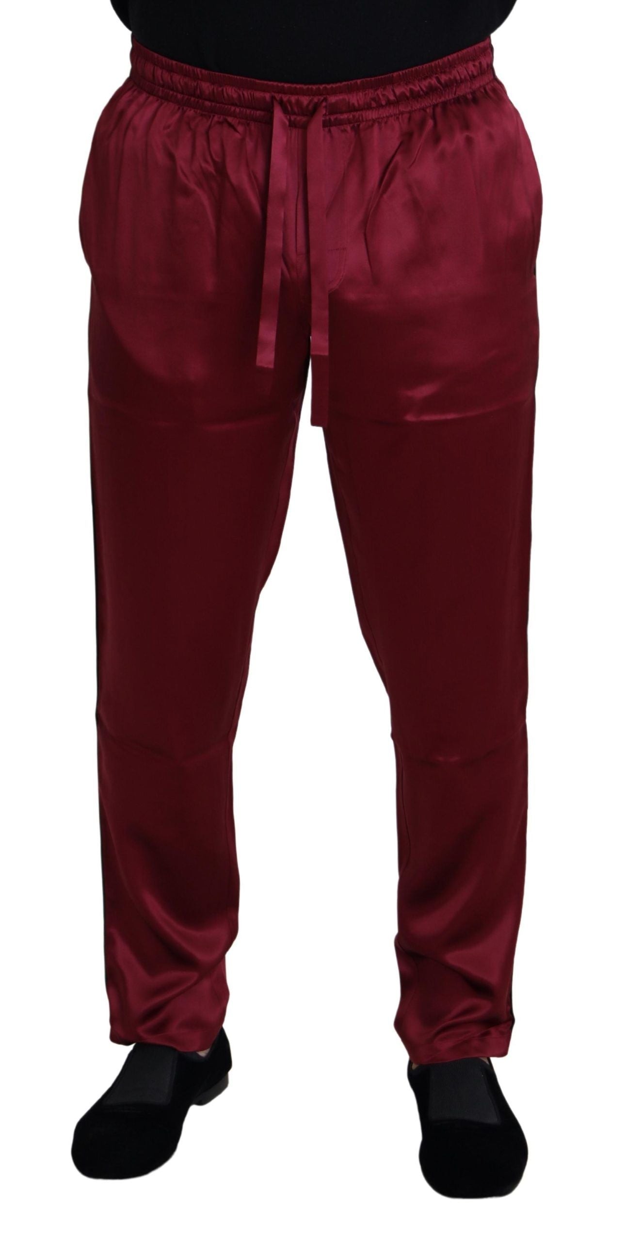 Dolce & Gabbana Bordeauxfarbene Seiden-DG-Schlaf-Lounge-Hose